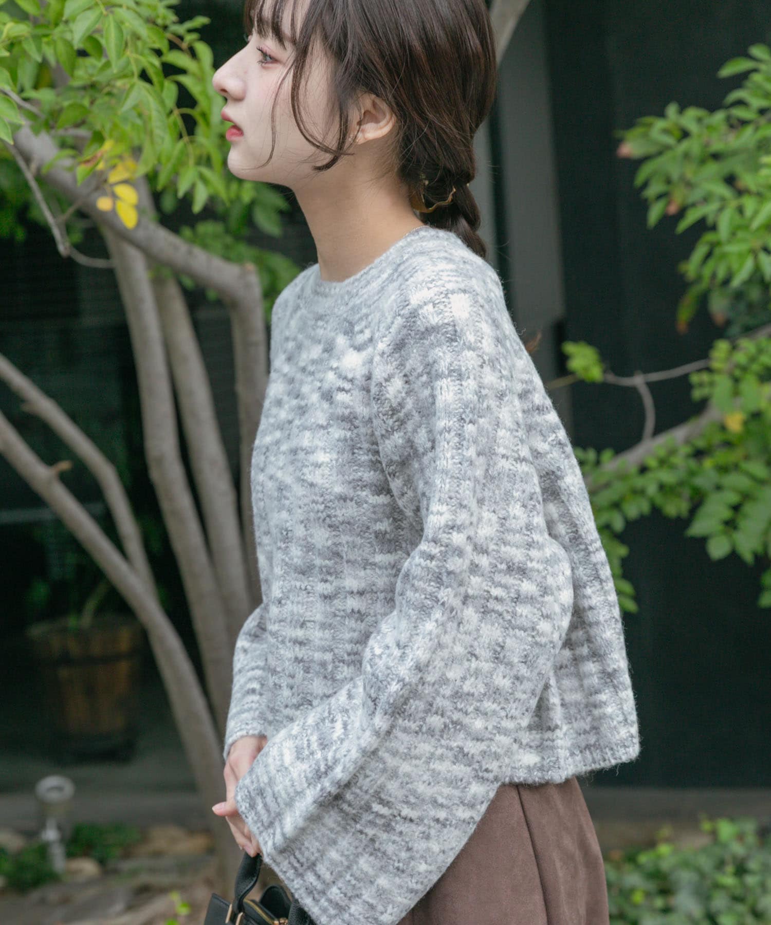 ワイドスリーブミックスニット