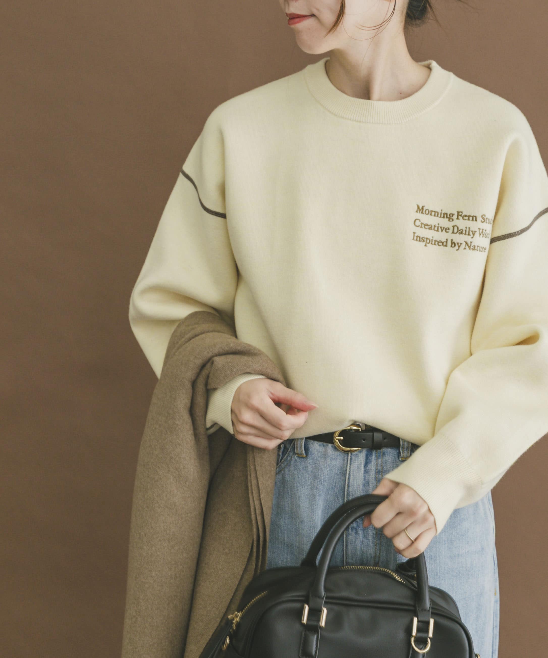 スウェットライククルーネックニット