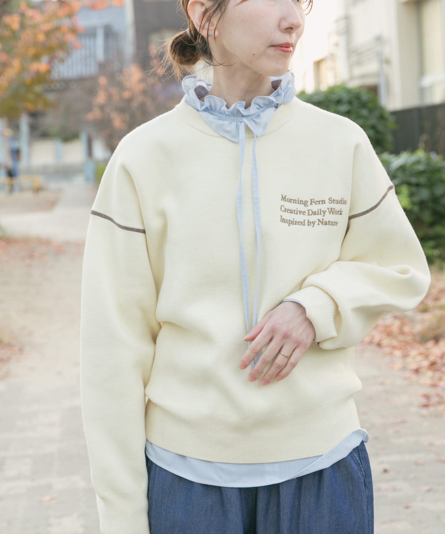 スウェットライククルーネックニット