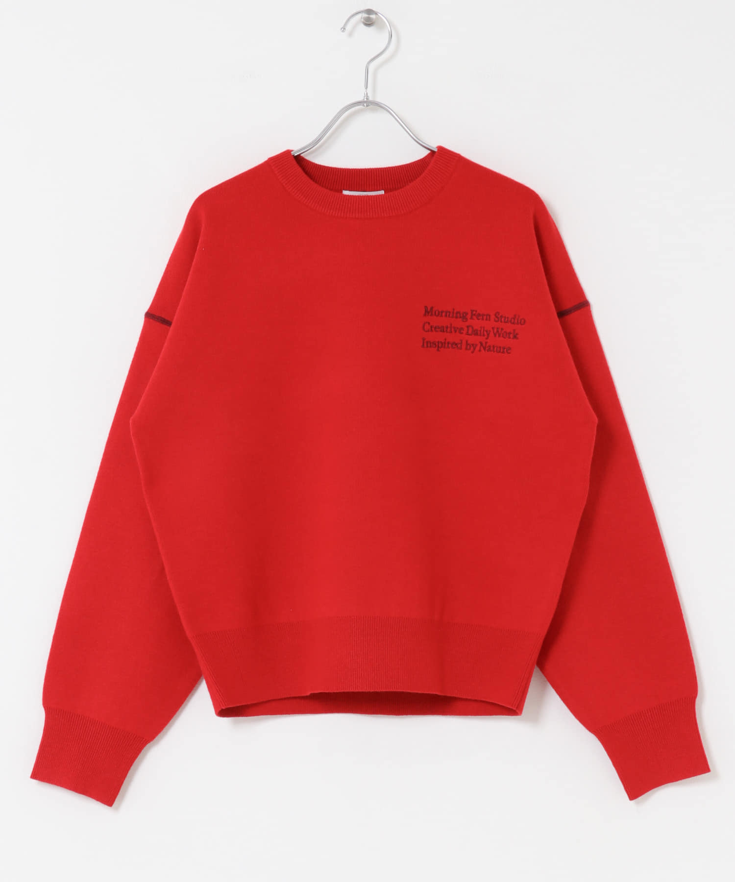 スウェットライククルーネックニット RED Free