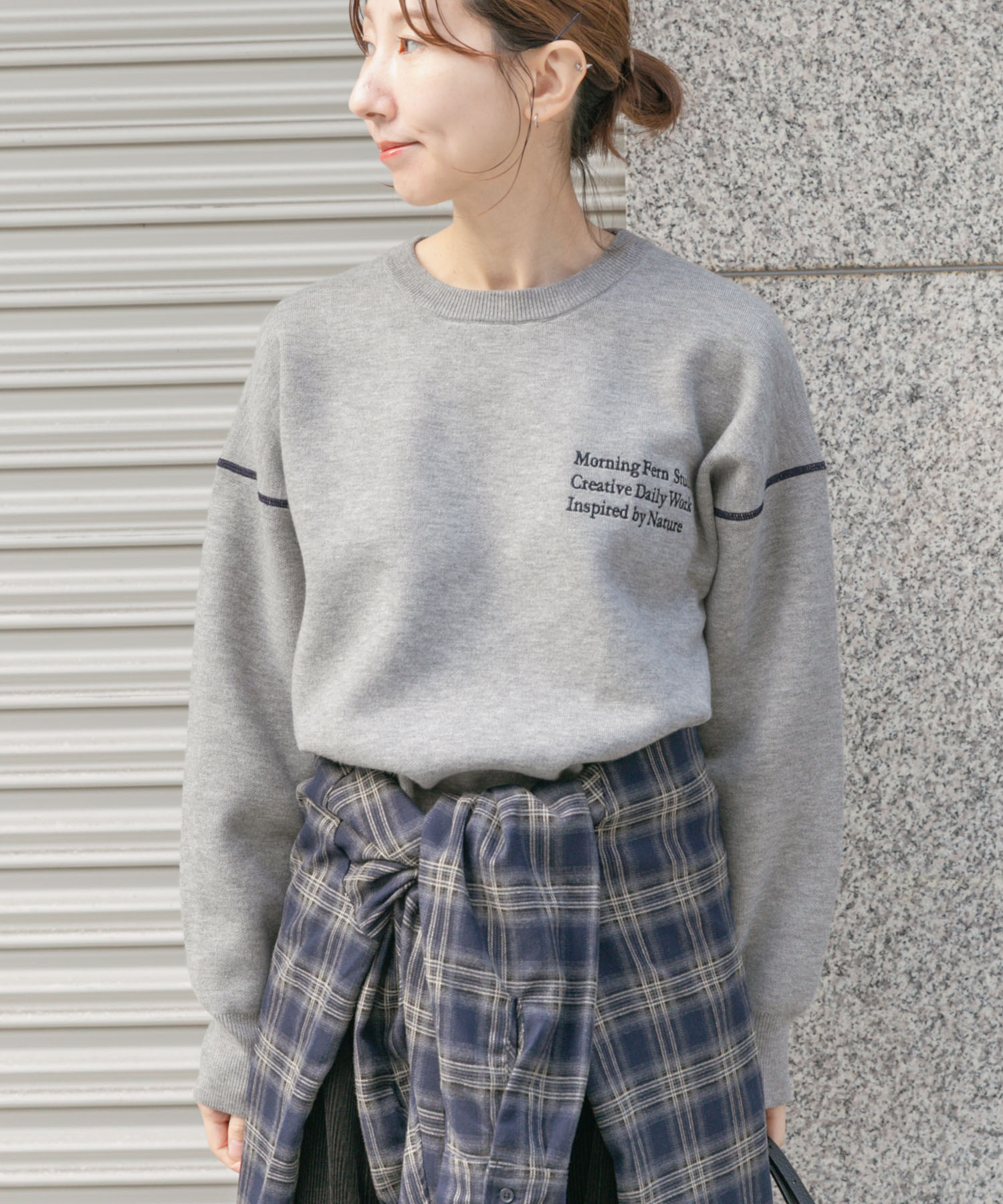 スウェットライククルーネックニット