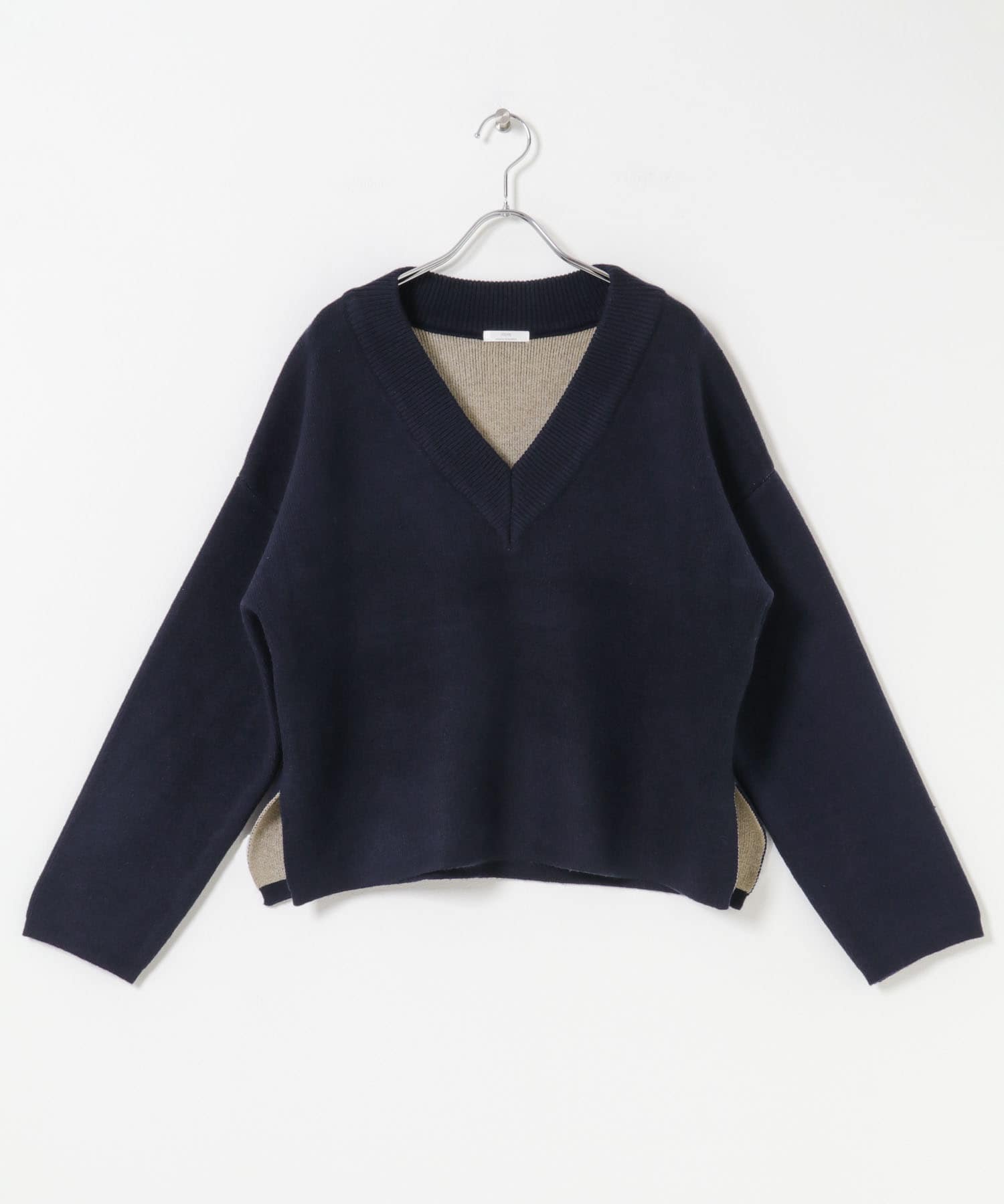 ダブルフェイスVネックニット NVY Free