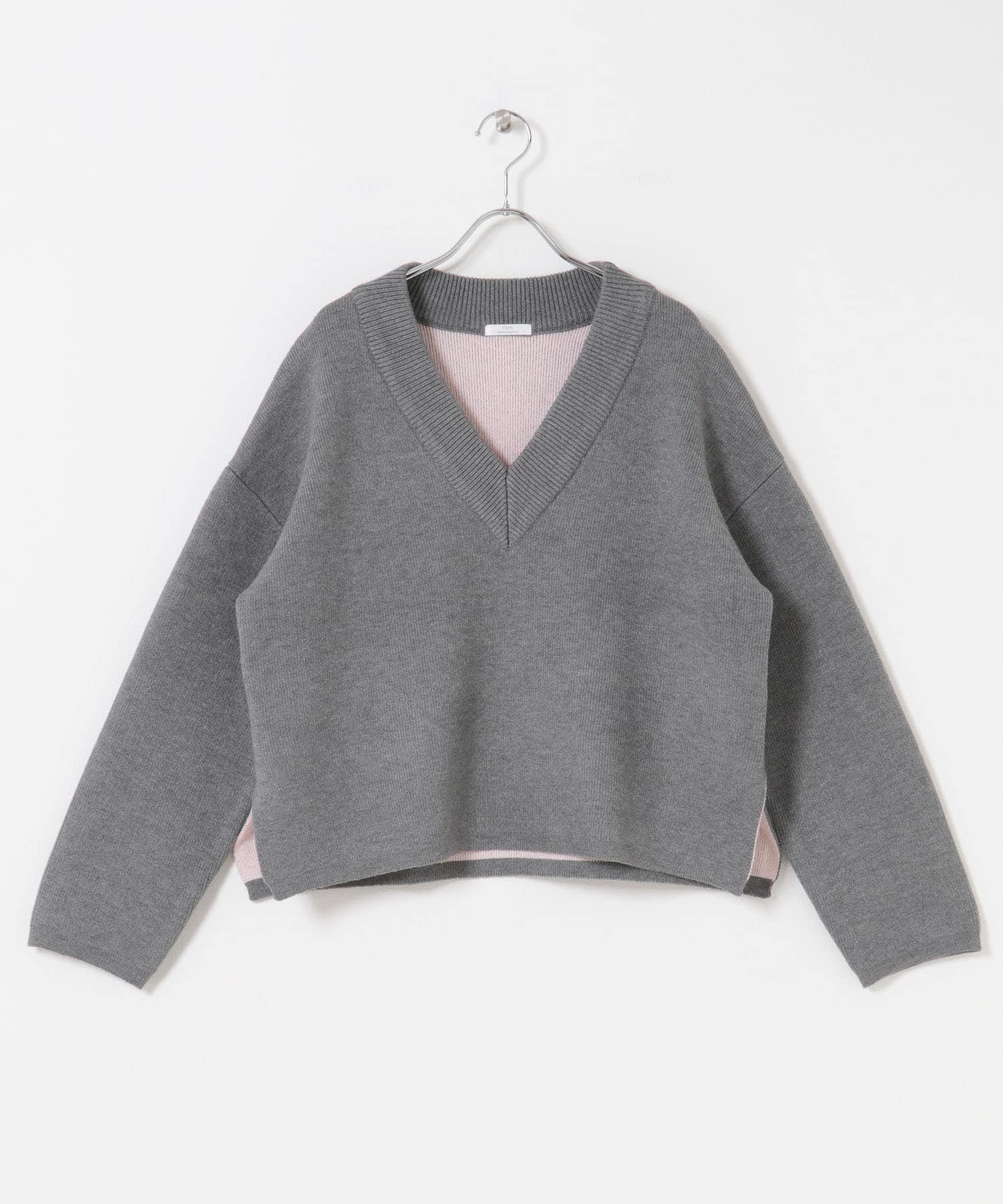 ダブルフェイスVネックニット GRY Free