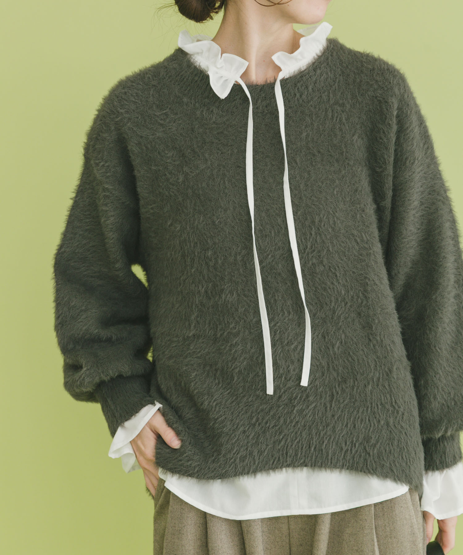 シャギークルーネックニット