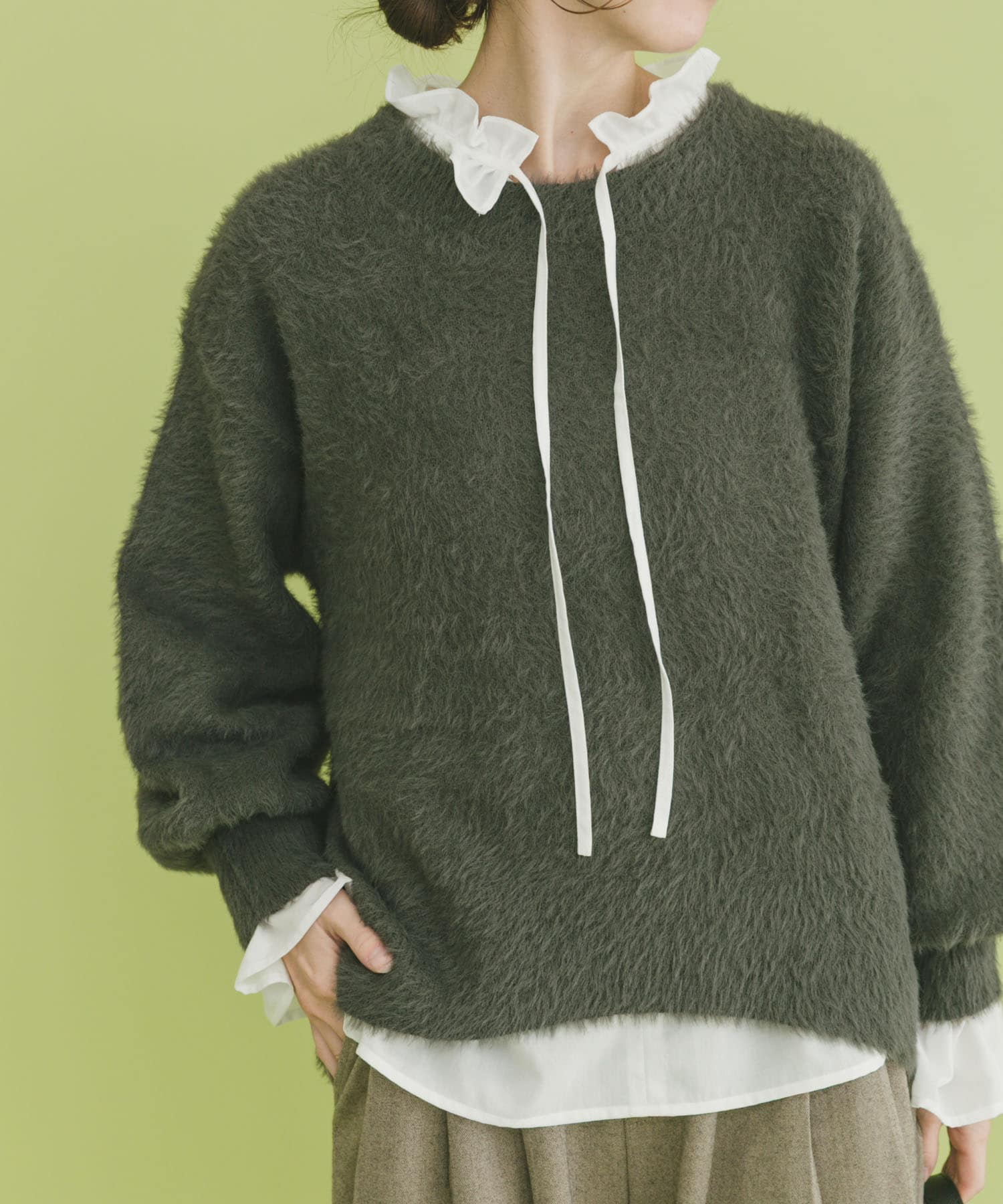 シャギークルーネックニット