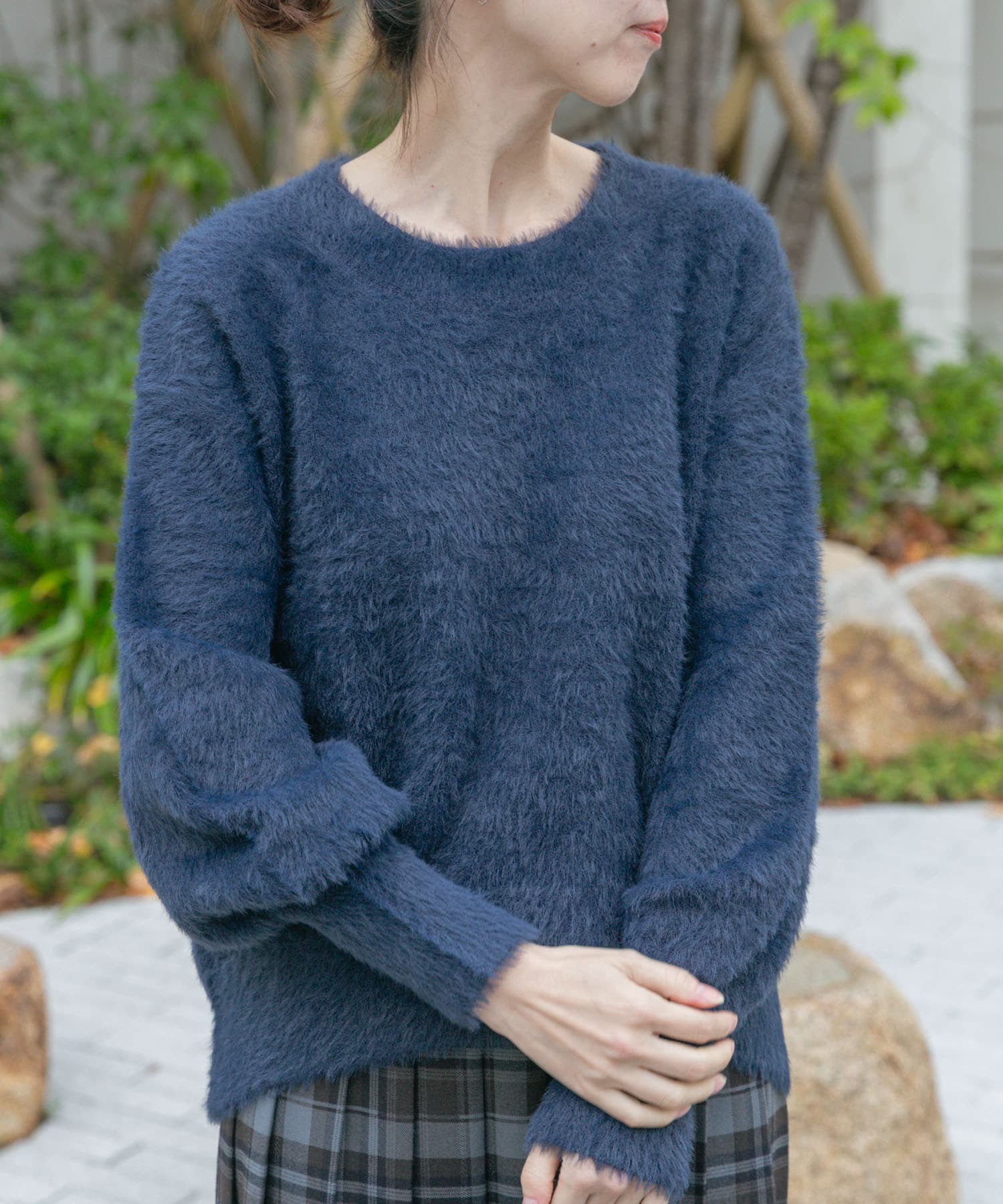 シャギークルーネックニット