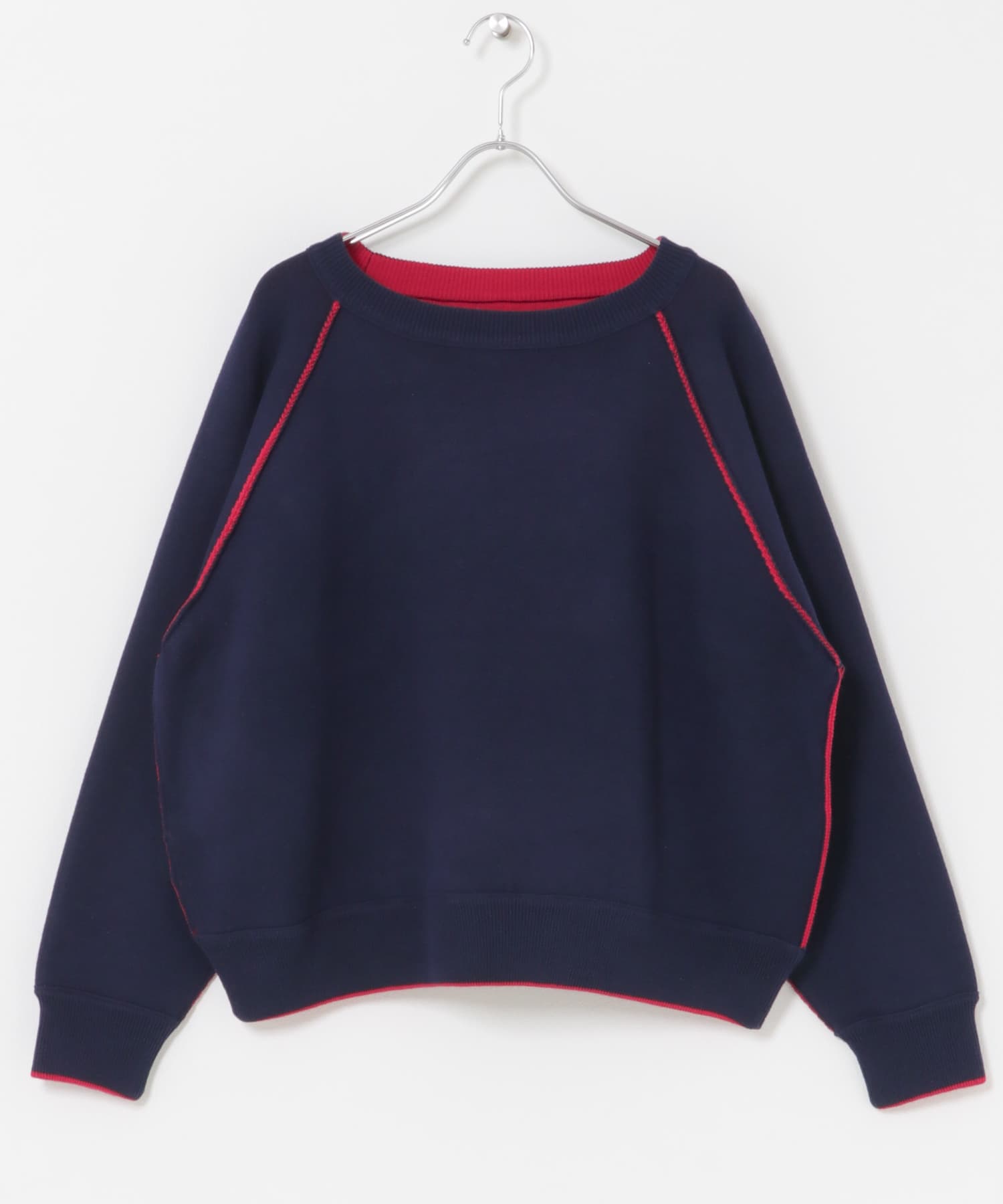 ラグランスリーブリバーシブルニット NVY×RED Free