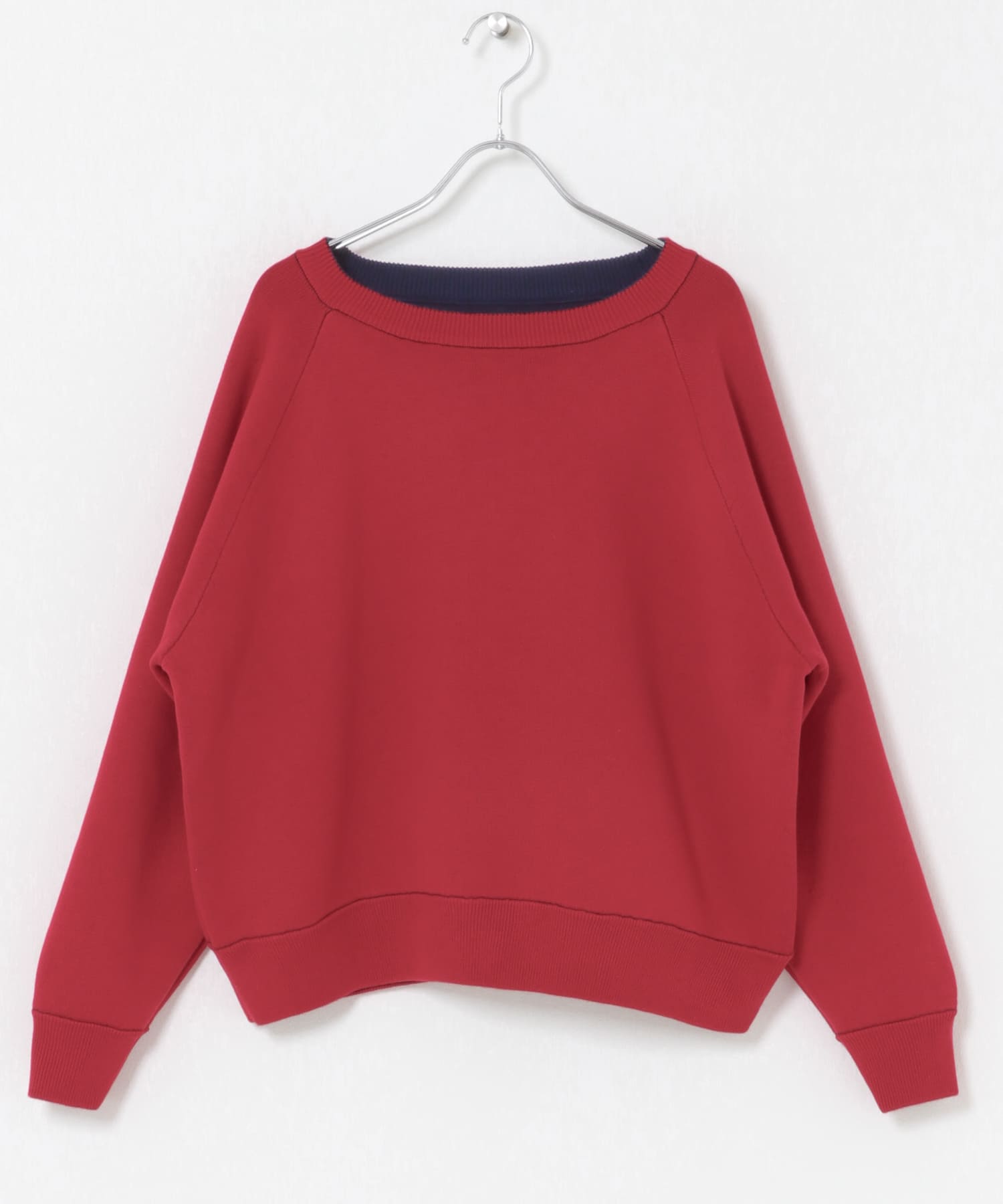 ラグランスリーブリバーシブルニット NVY×RED Free