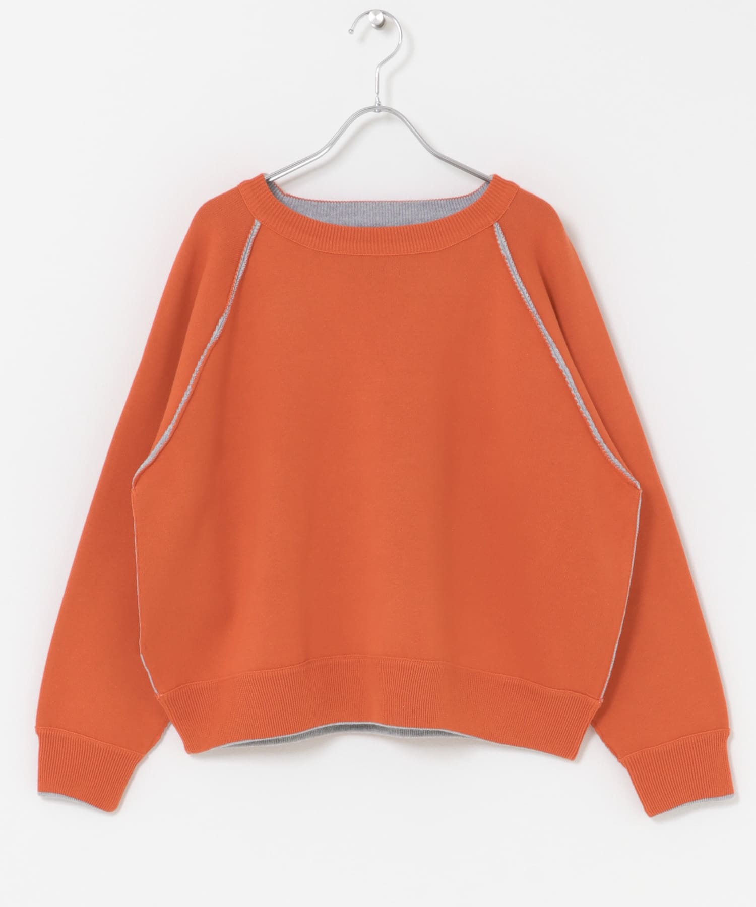 ラグランスリーブリバーシブルニット ORG×GRY Free