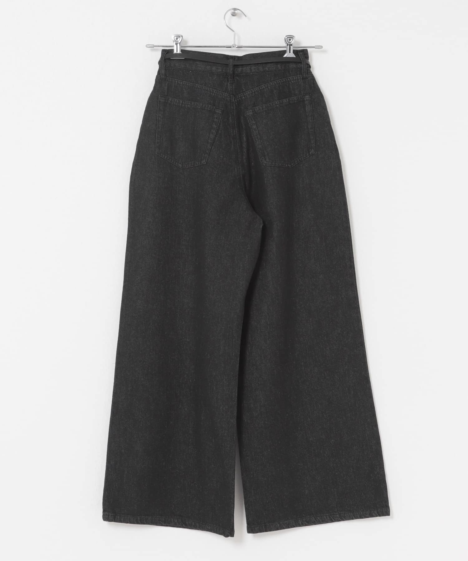 ベルト付ワイドデニム BLK S