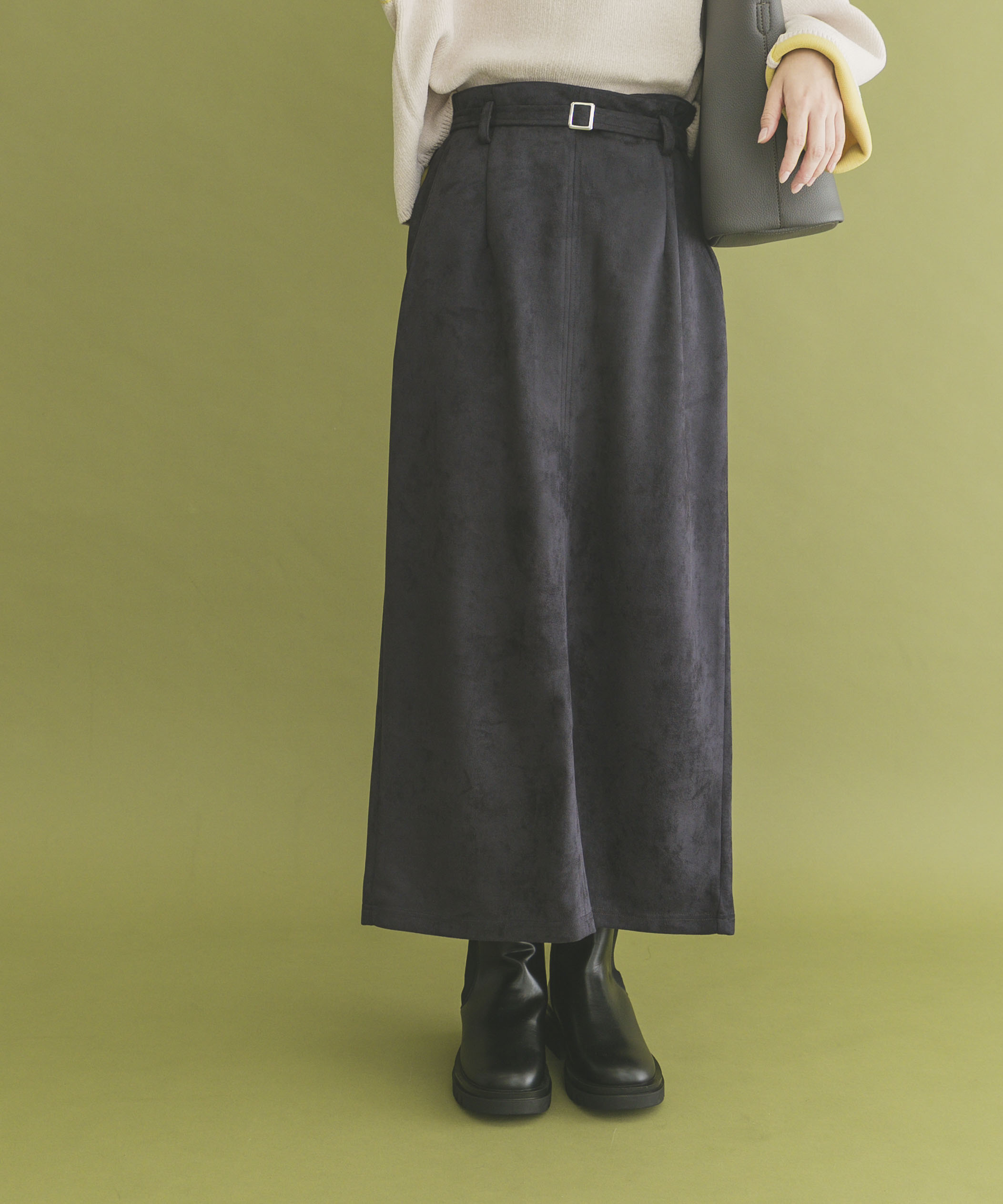 『イージーケア』ベルト付きフェイクスエードスカート