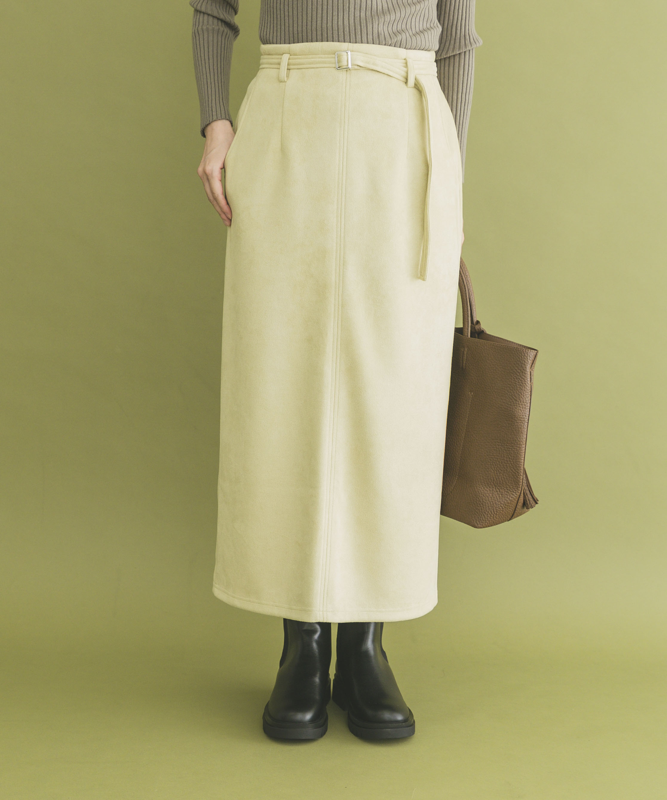 『イージーケア』ベルト付きフェイクスエードスカート