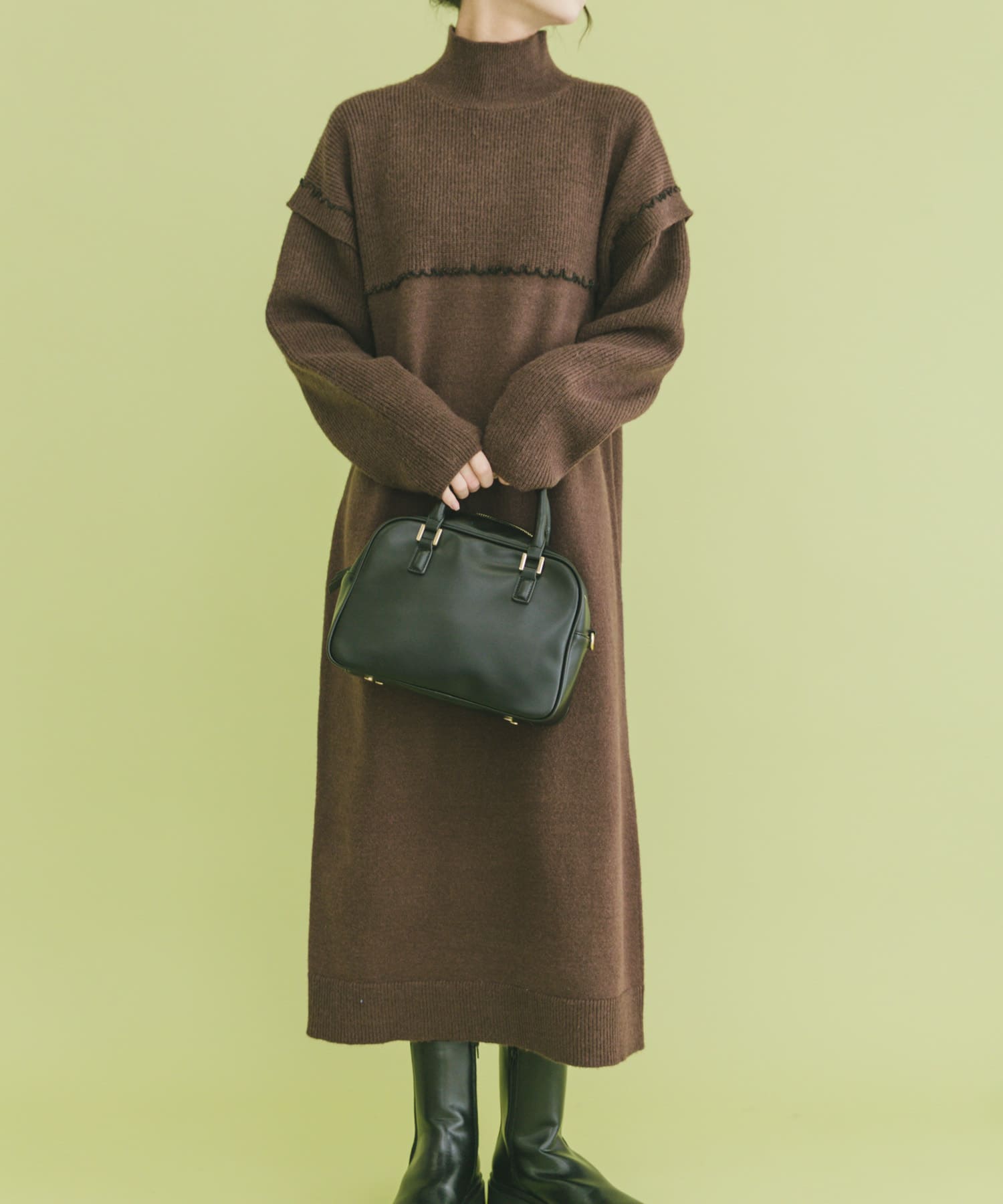 ハイネックステッチニットワンピース