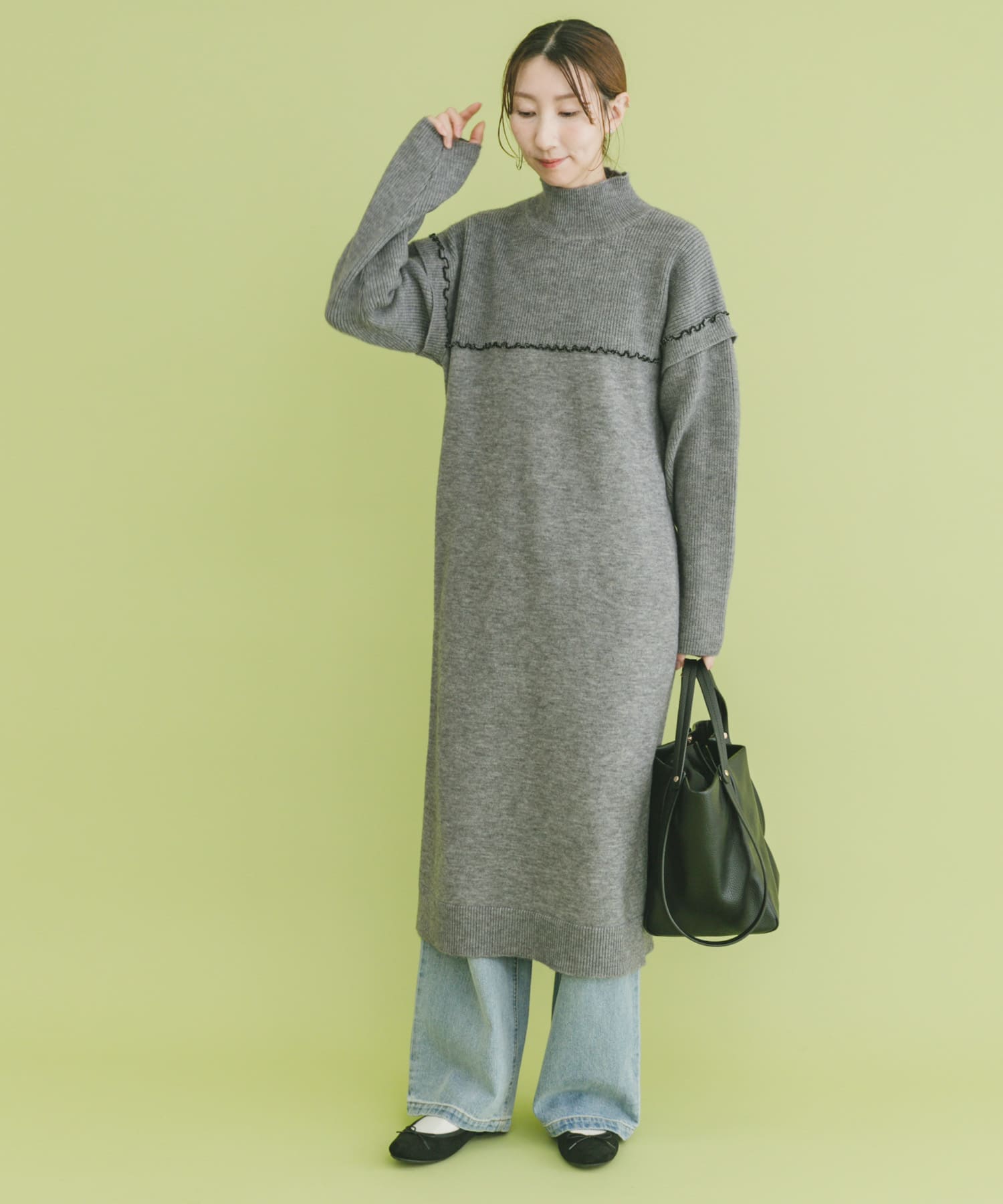 ハイネックステッチニットワンピース