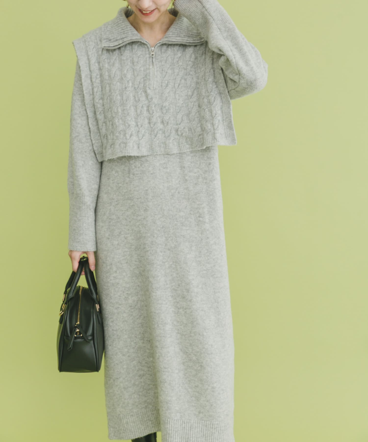 ハーフジップニットセットワンピース