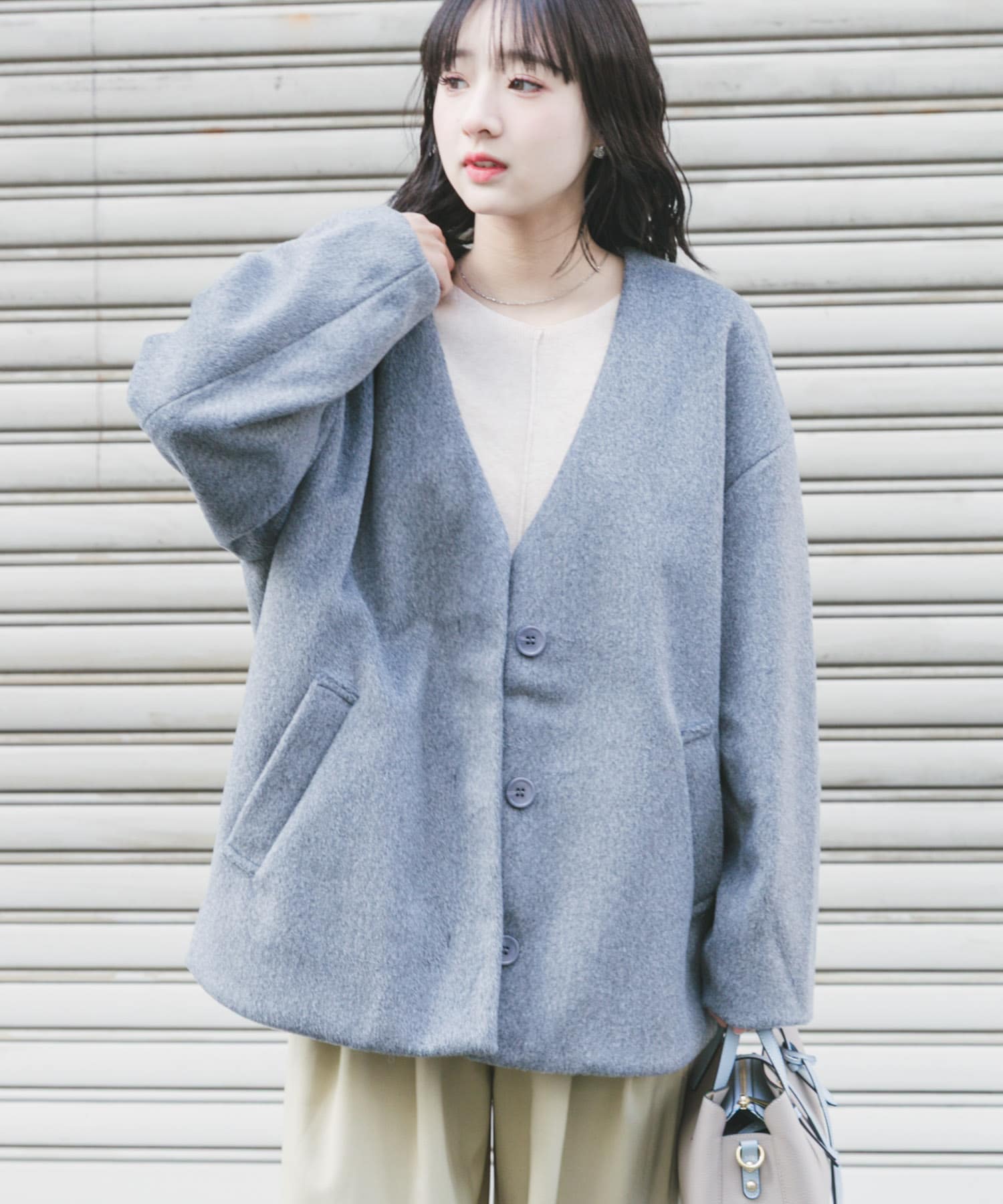 ノーカラーコクーンジャケット