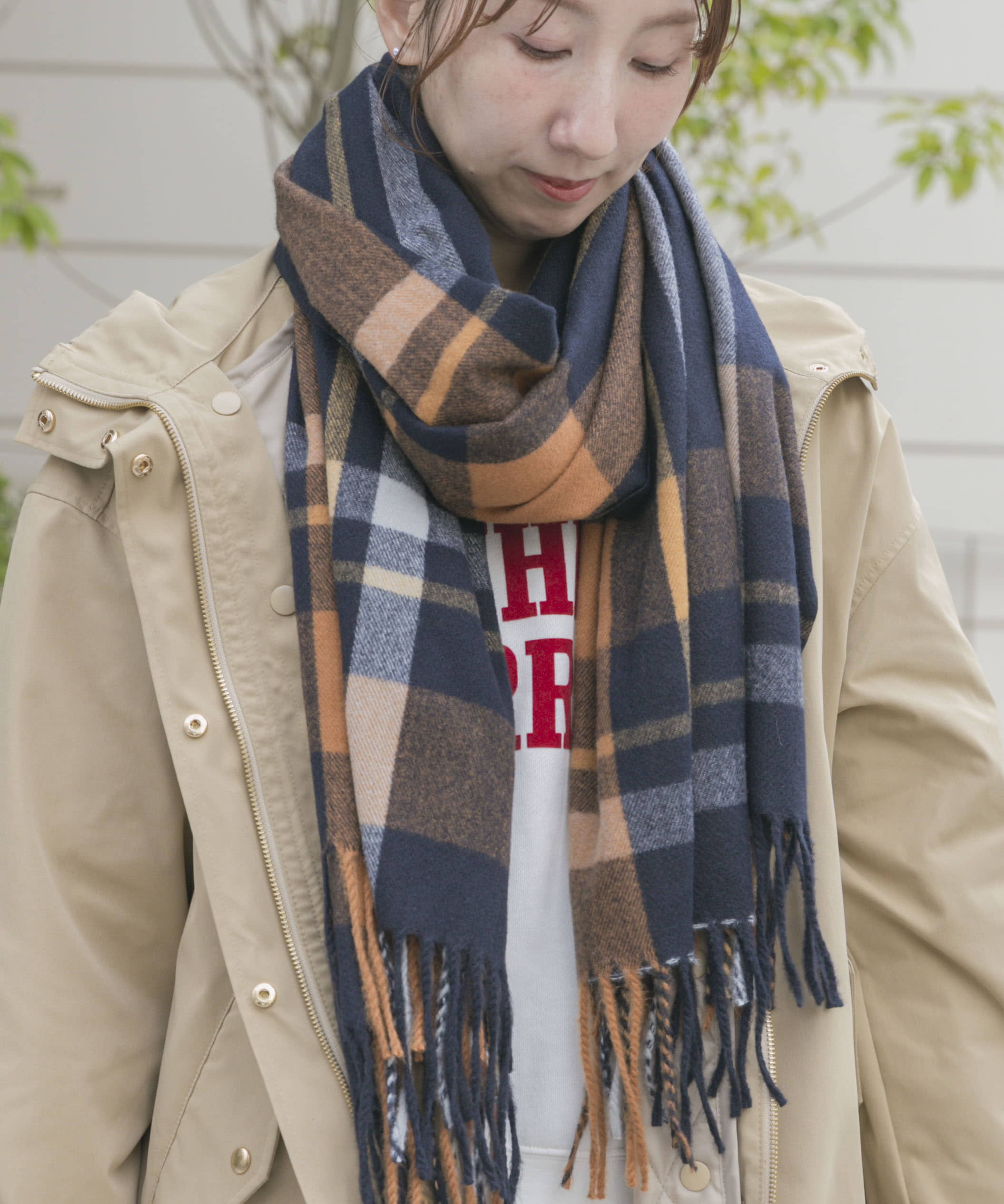 チェックストール NVY -