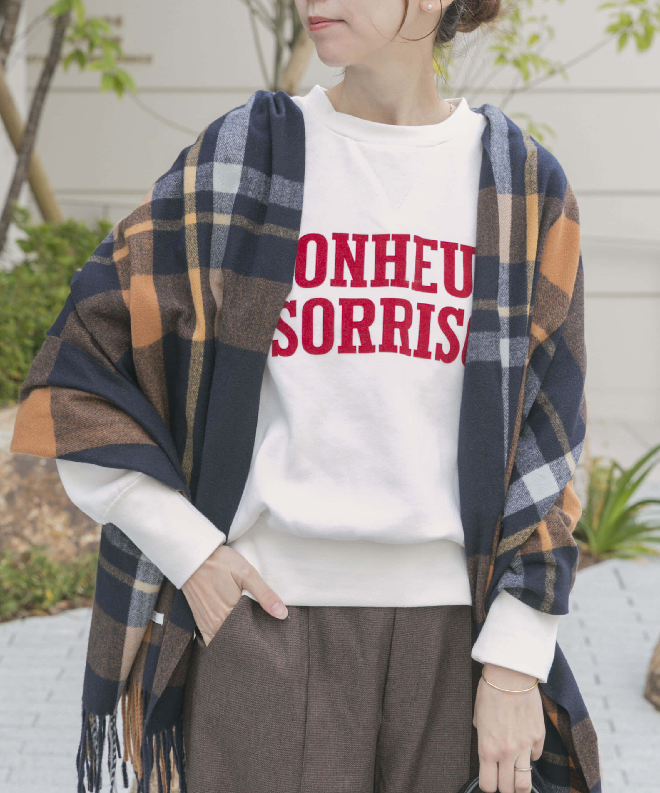 チェックストール NVY -