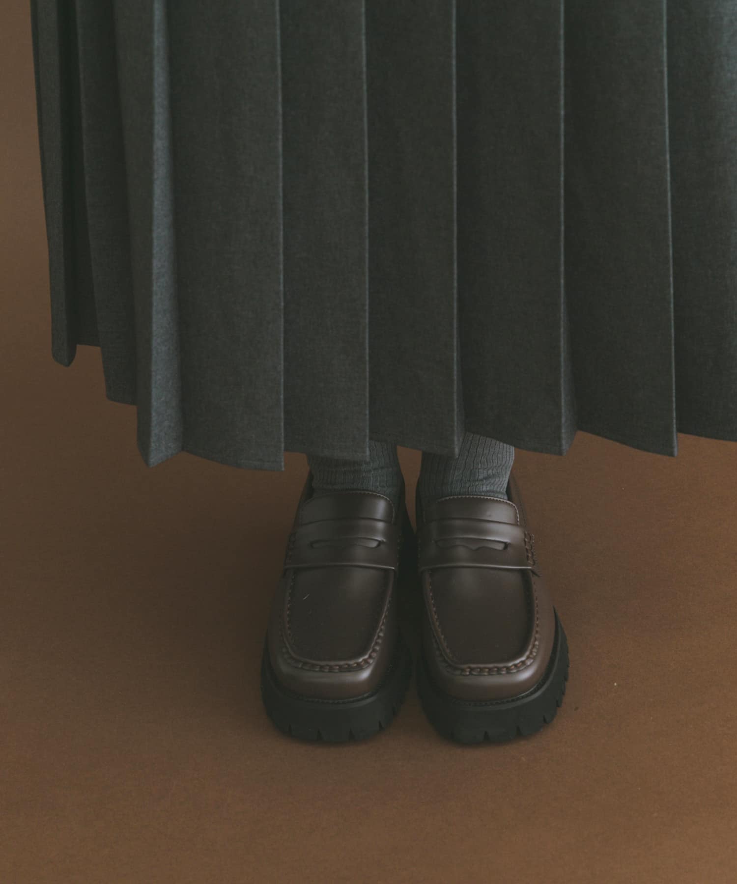 スクエアローファー BRN S