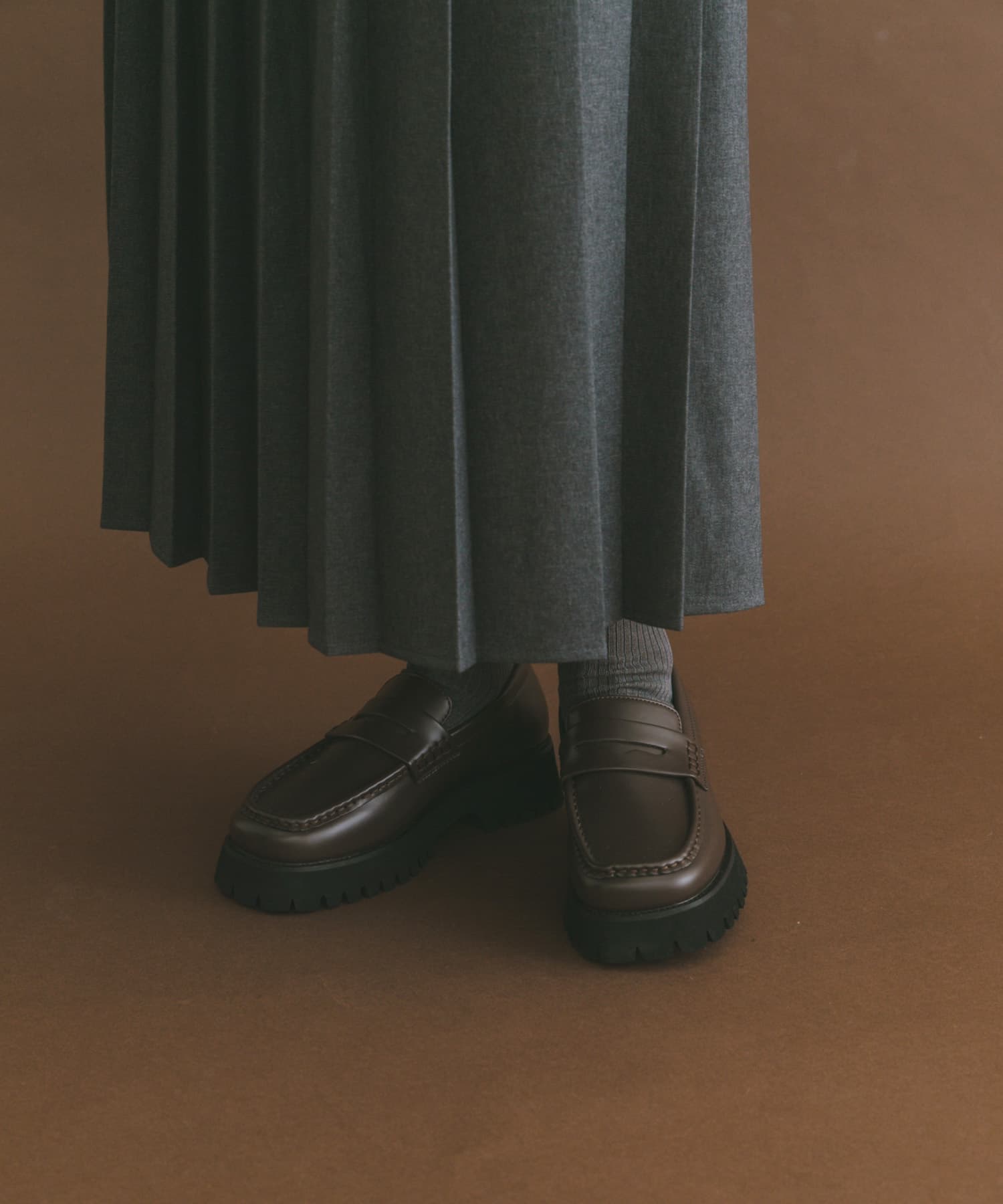 スクエアローファー BRN S