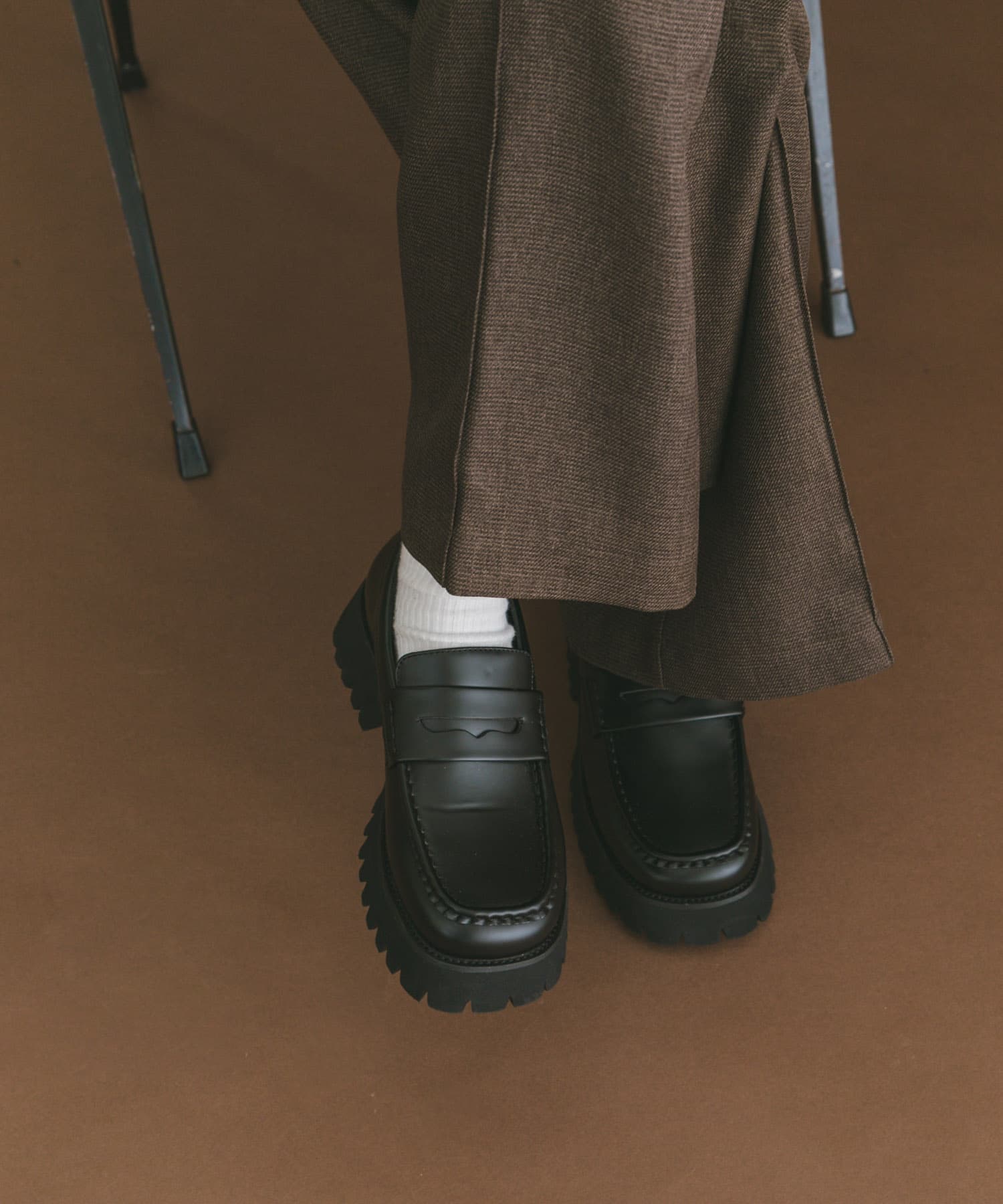 スクエアローファー BLK S