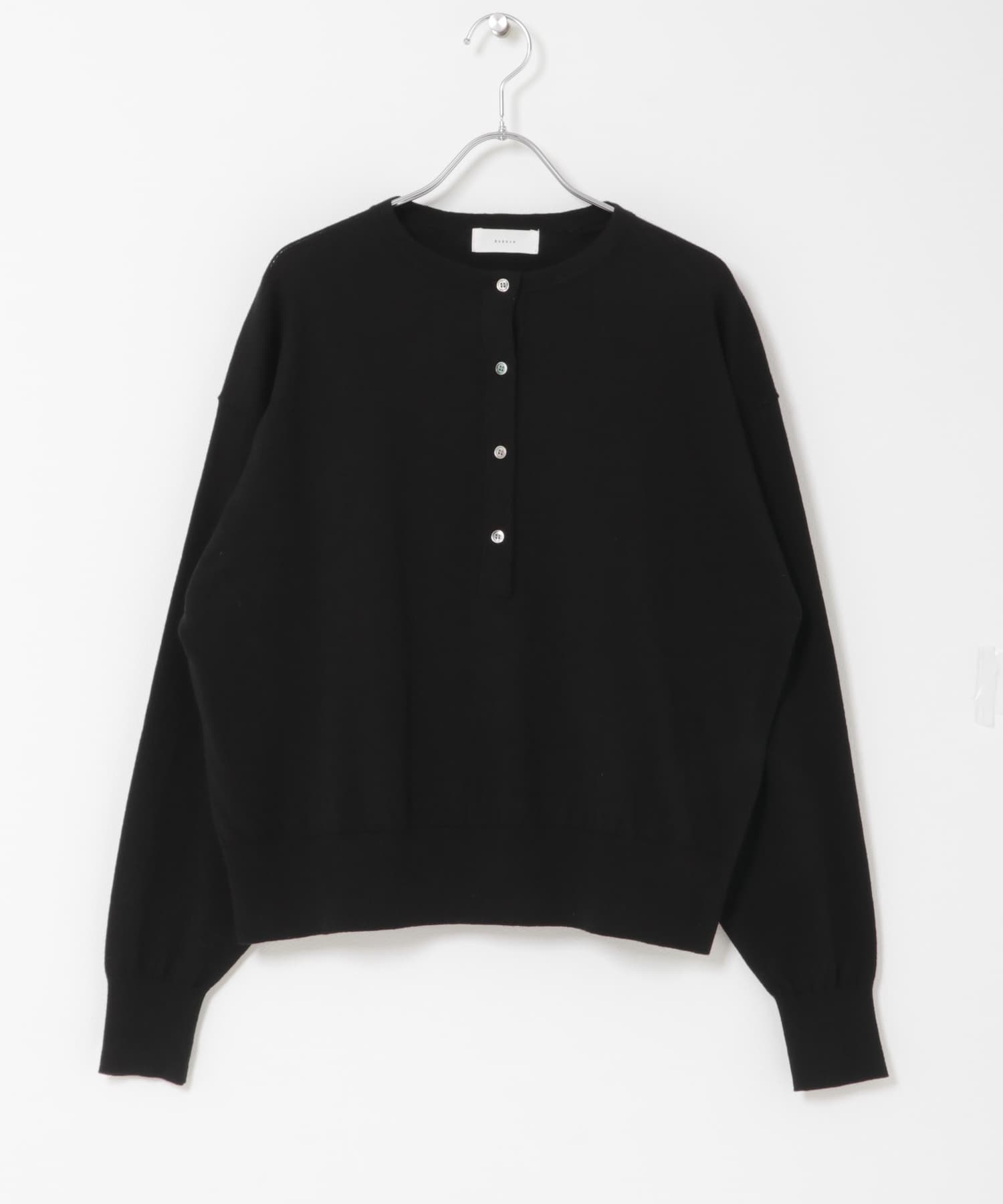コットンカシミヤヘンリーネックニット BLACK Free
