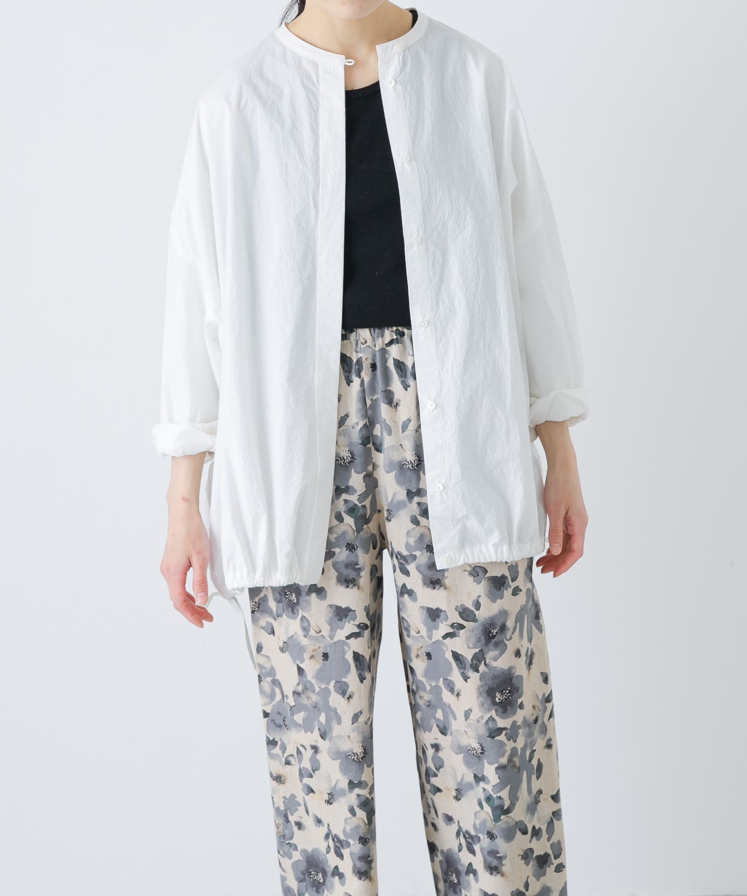 ノーカラークルーネックオーバーシャツ