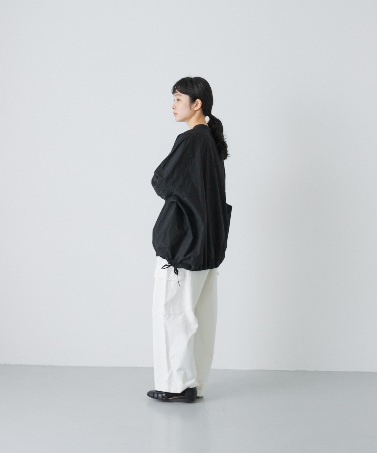 ノーカラークルーネックオーバーシャツ BLACK Free