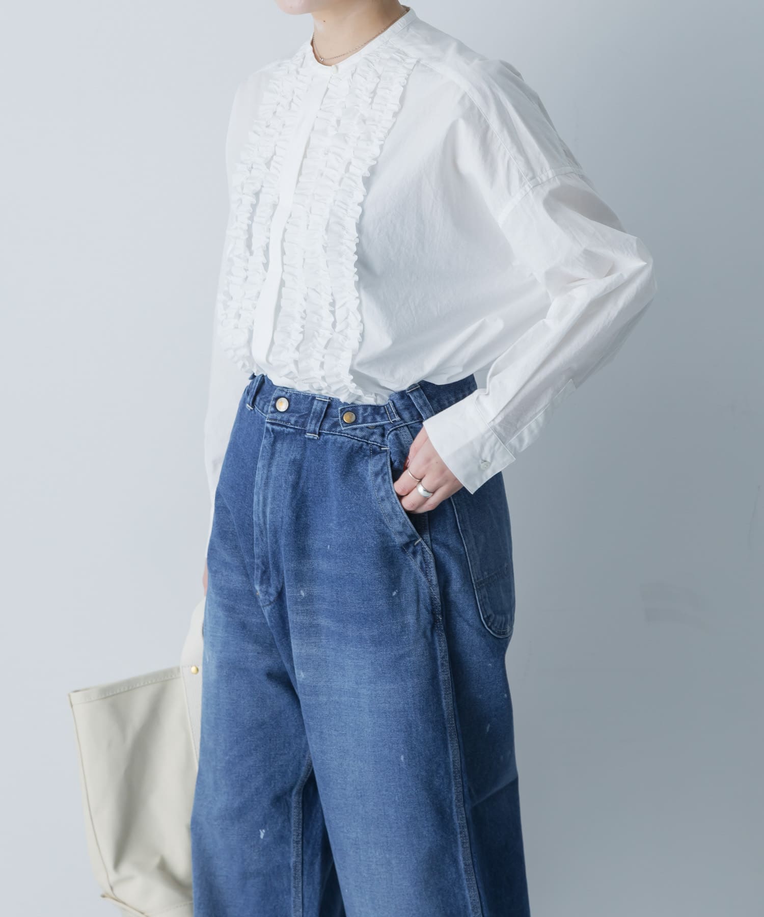 コットンフリルワイドシャツ
