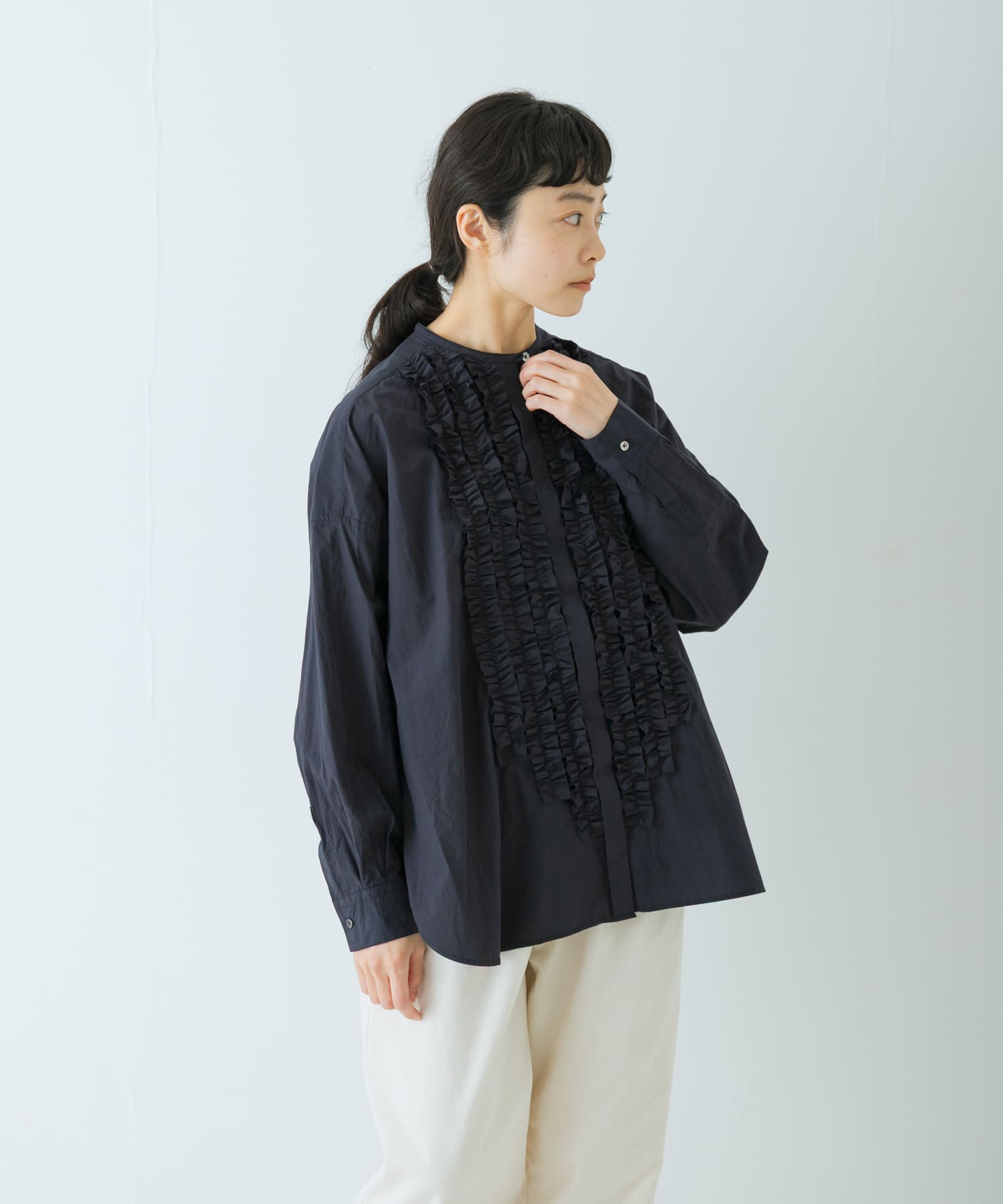 コットンフリルワイドシャツ