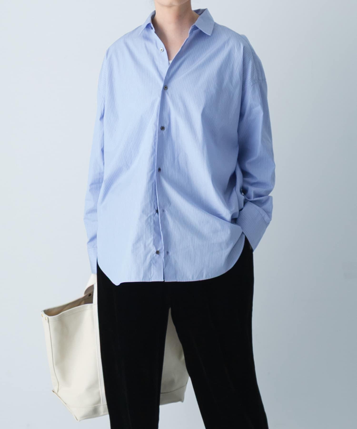 コットンストライプレギュラーシャツ