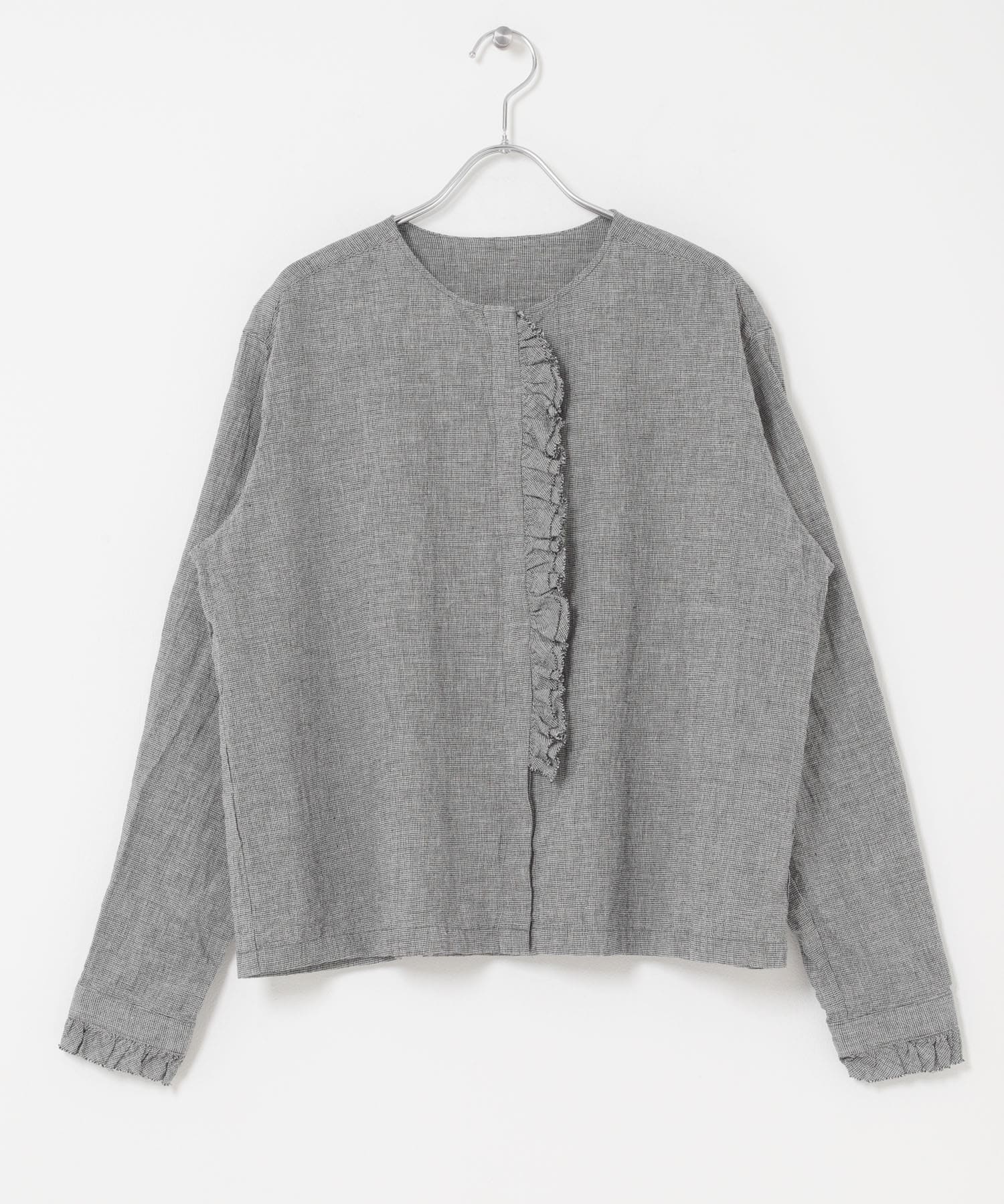 コットンリネンフリルブラウス CHECK Free