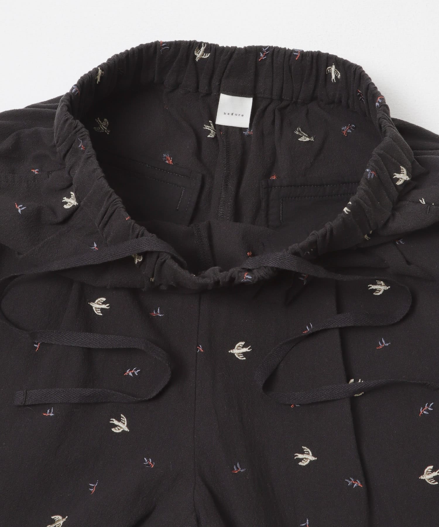 ツバメ刺繍イージーパンツ BLACK Free