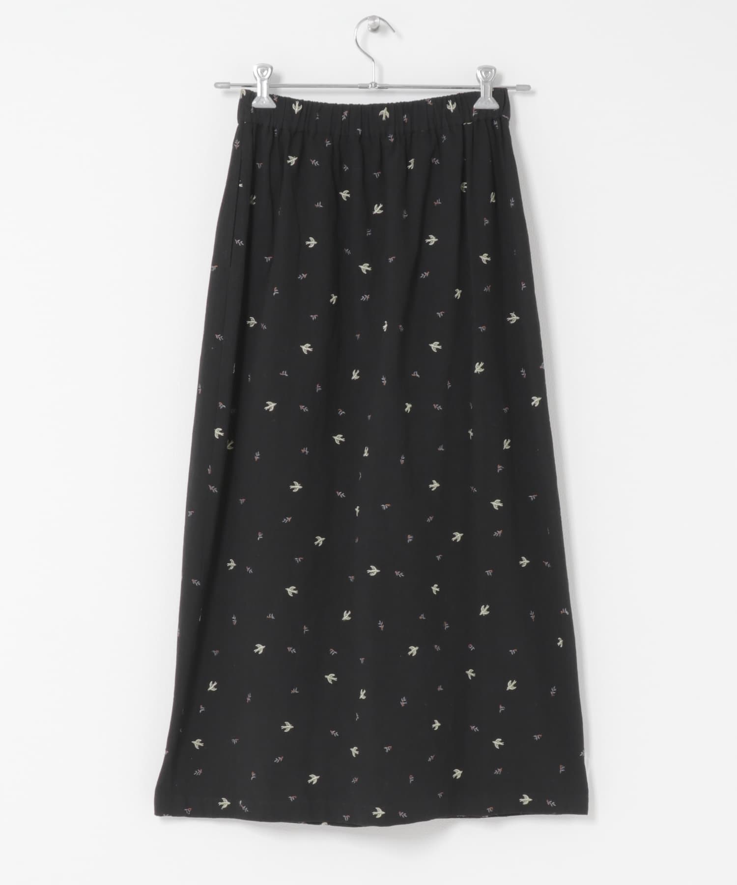 ツバメ刺繍ラップスカート BLACK Free
