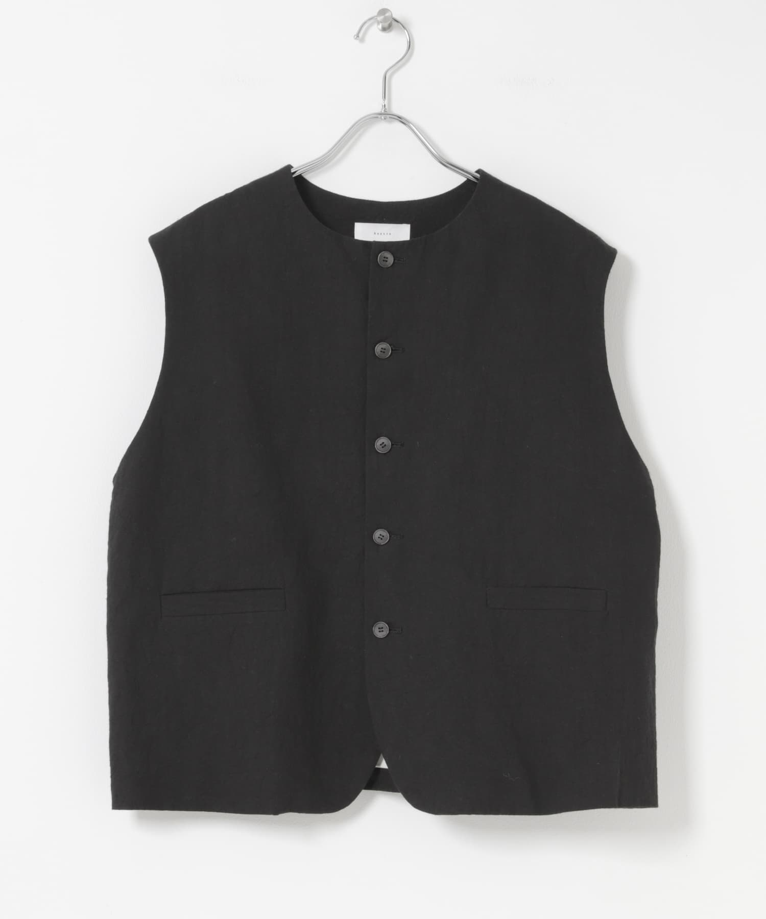リネンコットンワイドベスト BLACK Free