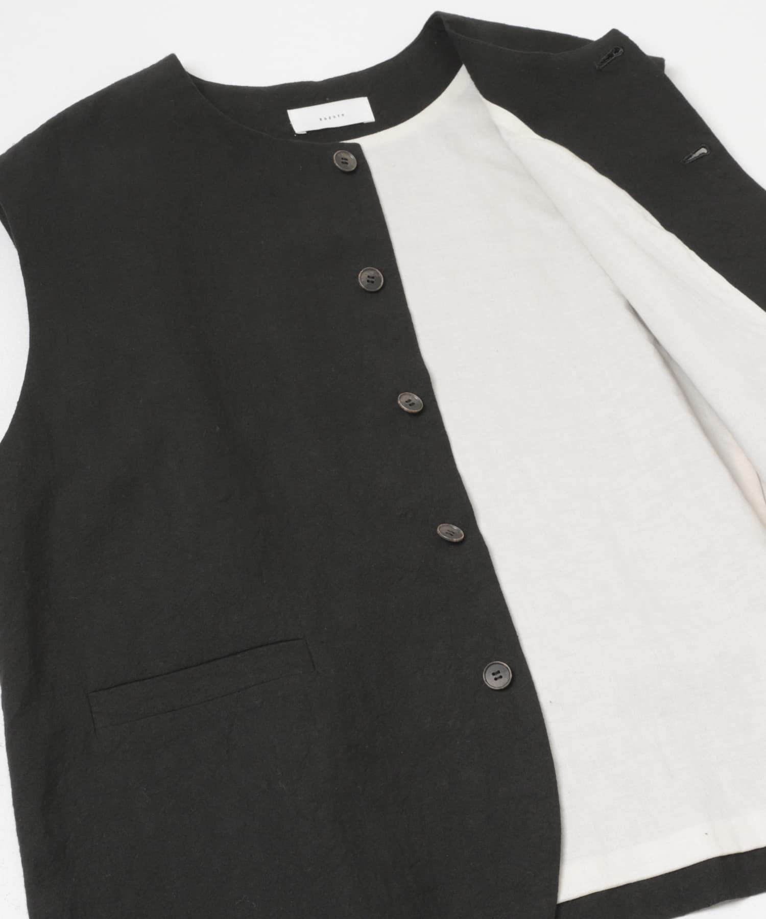 リネンコットンワイドベスト BLACK Free