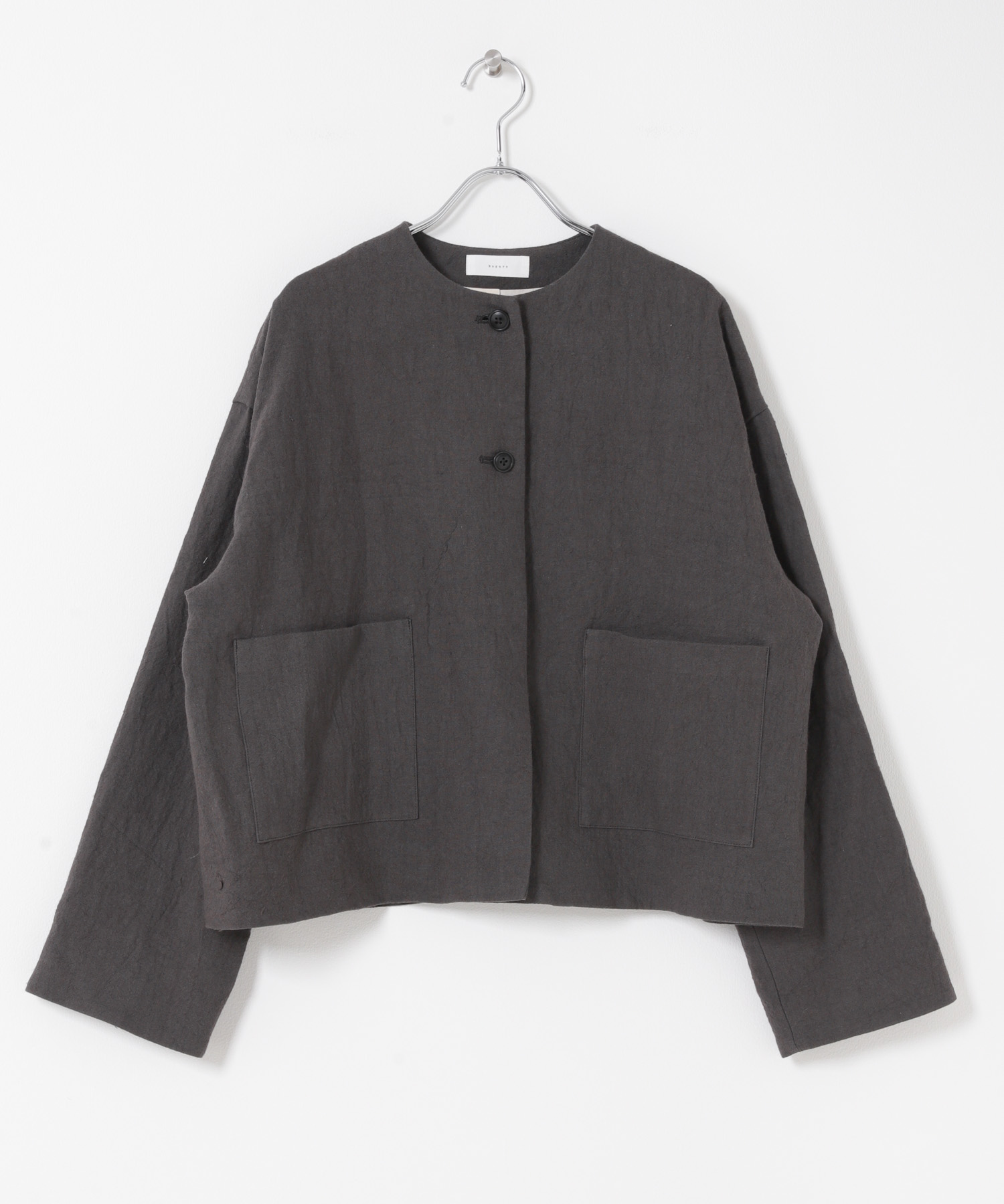 リネンラミーノーカラージャケット CHARCOAL Free