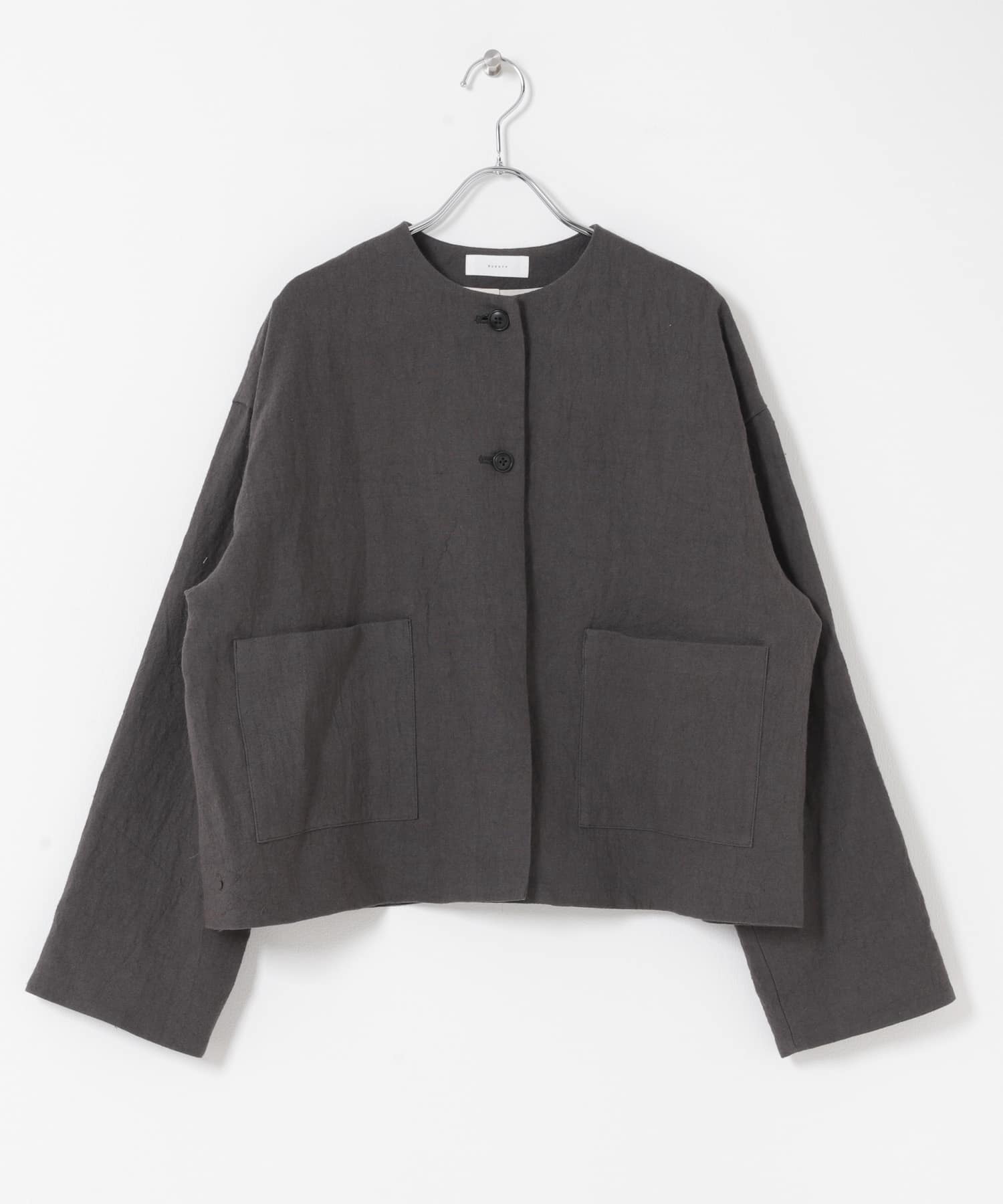 リネンラミーノーカラージャケット CHARCOAL Free