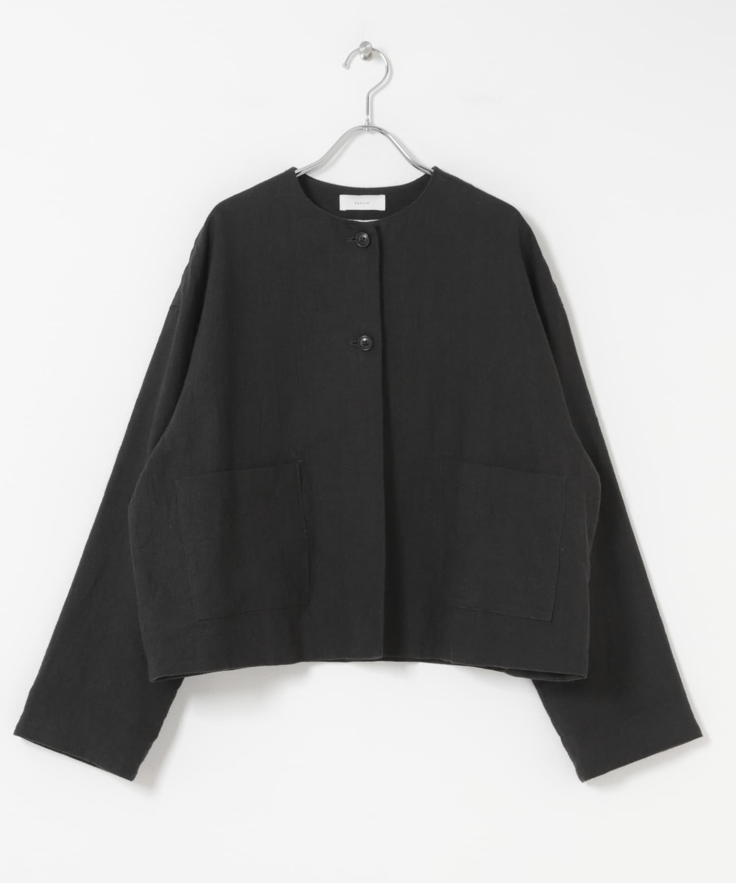 リネンラミーノーカラージャケット BLACK Free