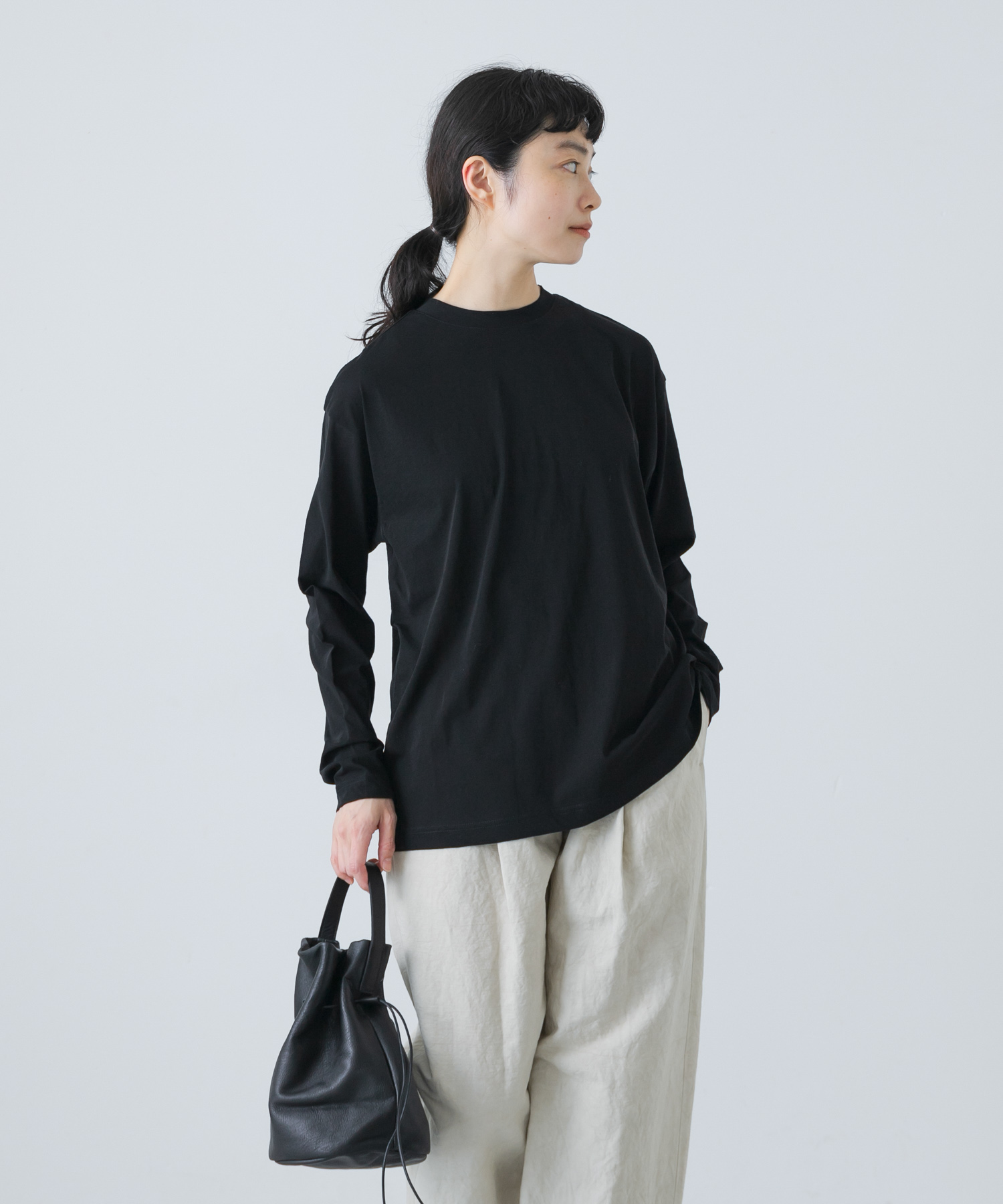 ハイツイストコットン長袖Tシャツ