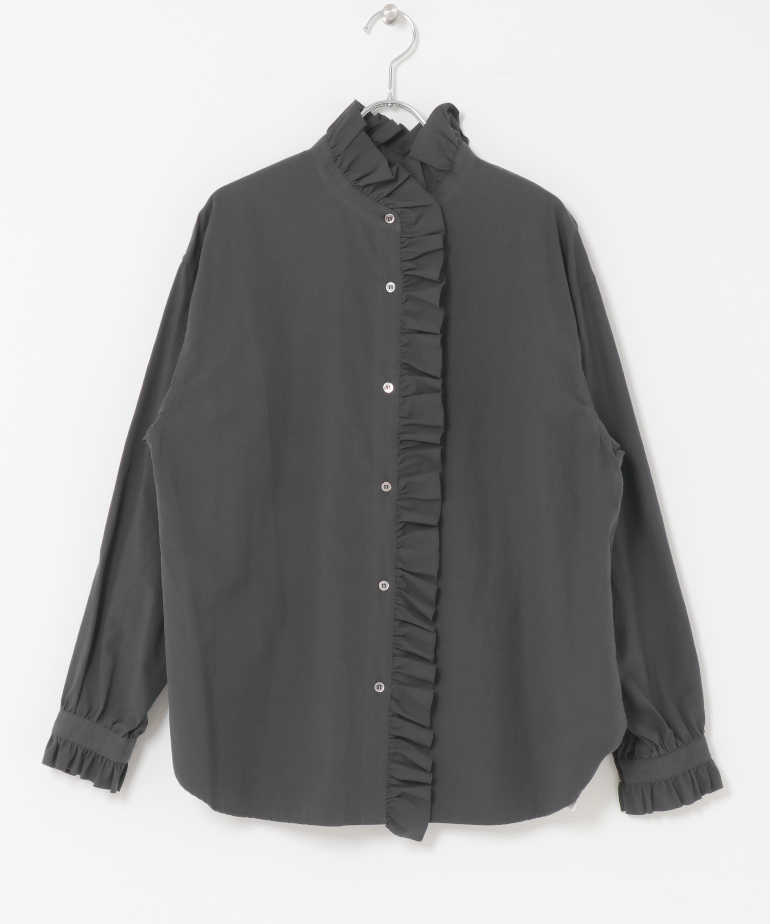 Ruffle collar shirt CHARCOAL FREE