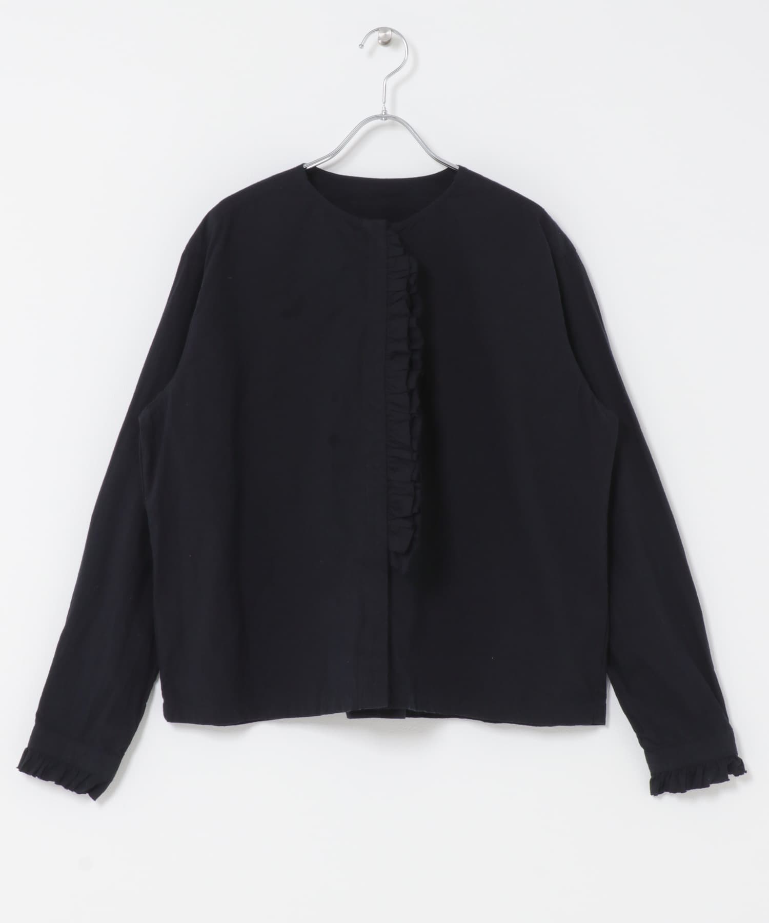 コットンシルクフリルブラウス BLACK Free