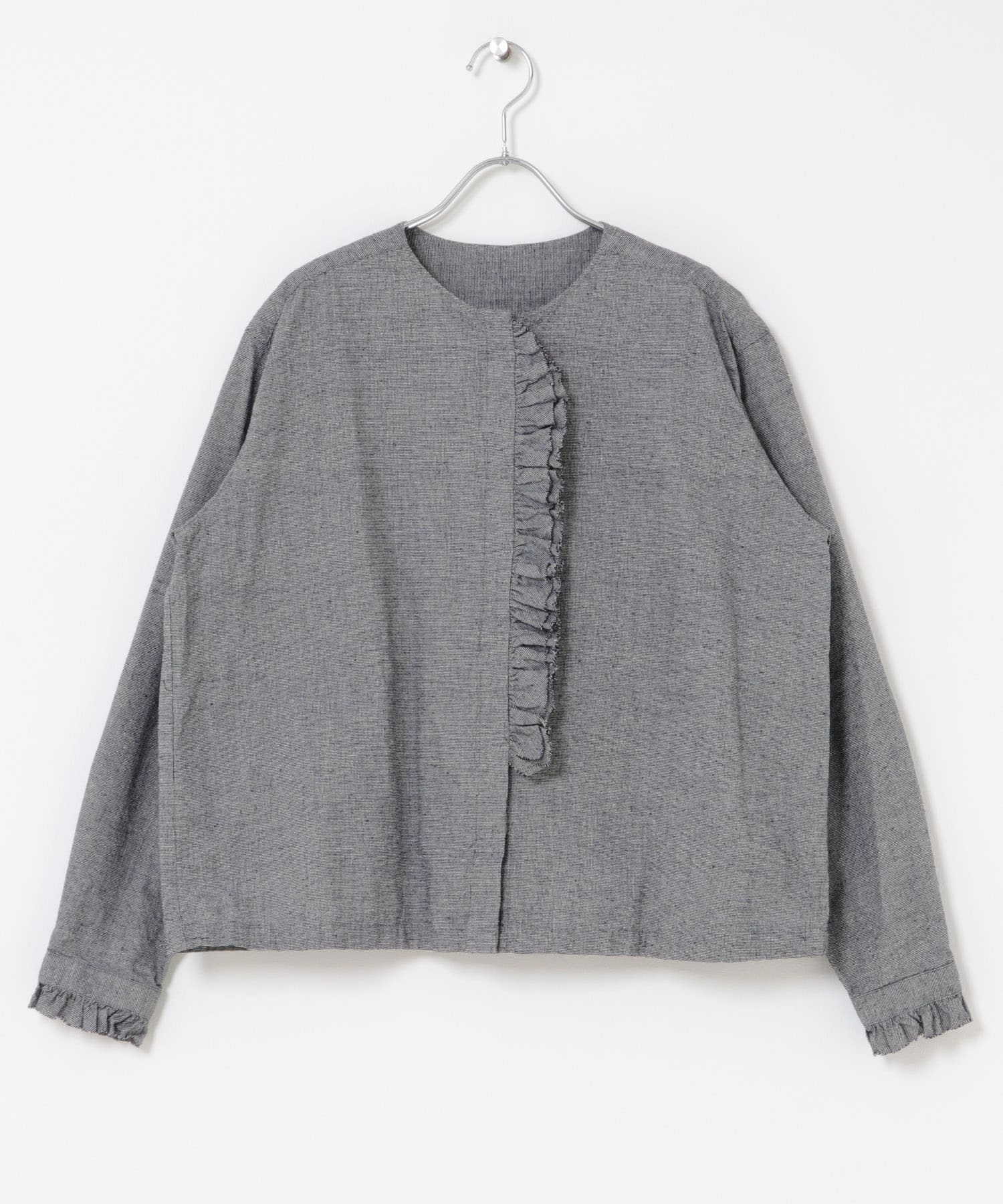 コットンシルクフリルブラウス CHECK Free