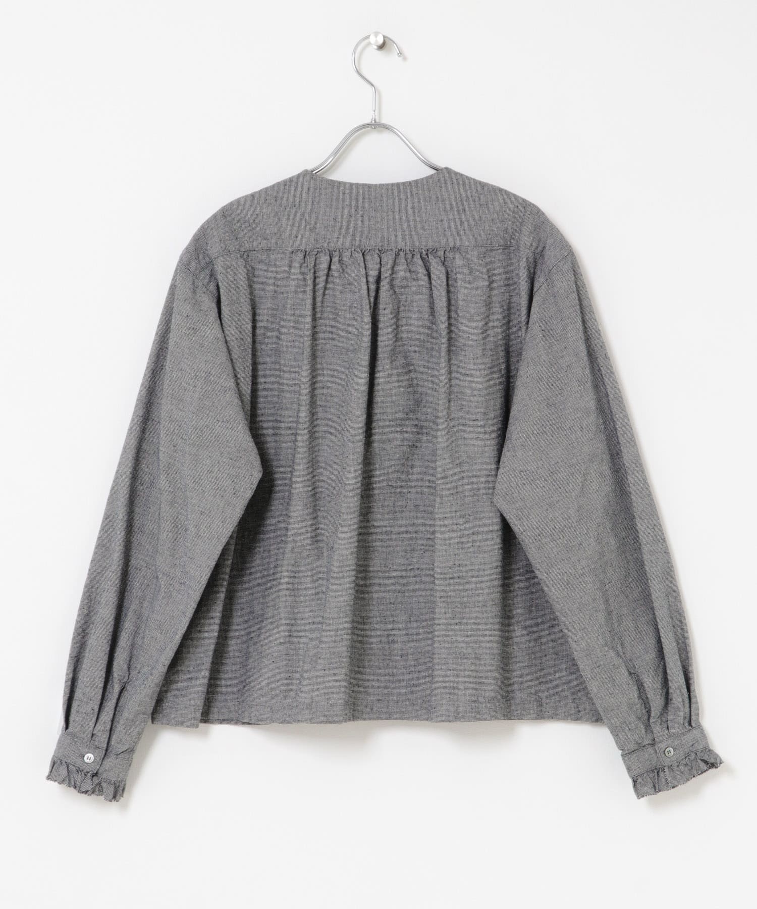 コットンシルクフリルブラウス CHECK Free