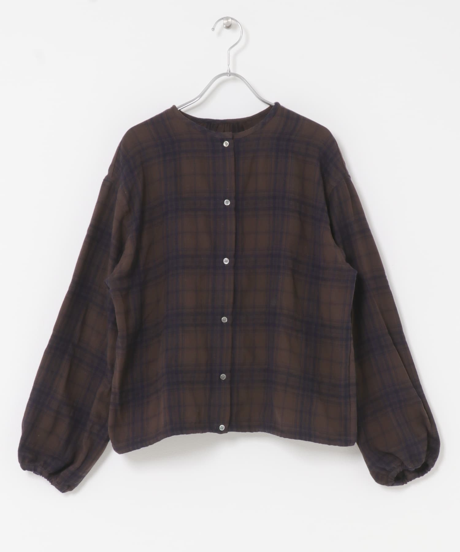 シャドーチェックドロストカーディガン BROWN Free