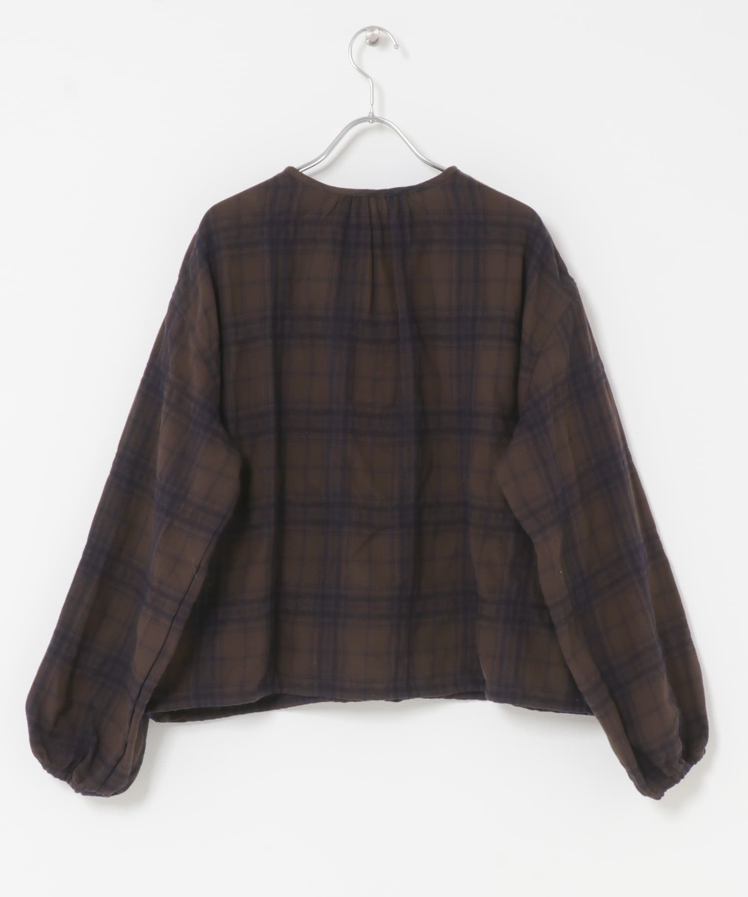 シャドーチェックドロストカーディガン BROWN Free