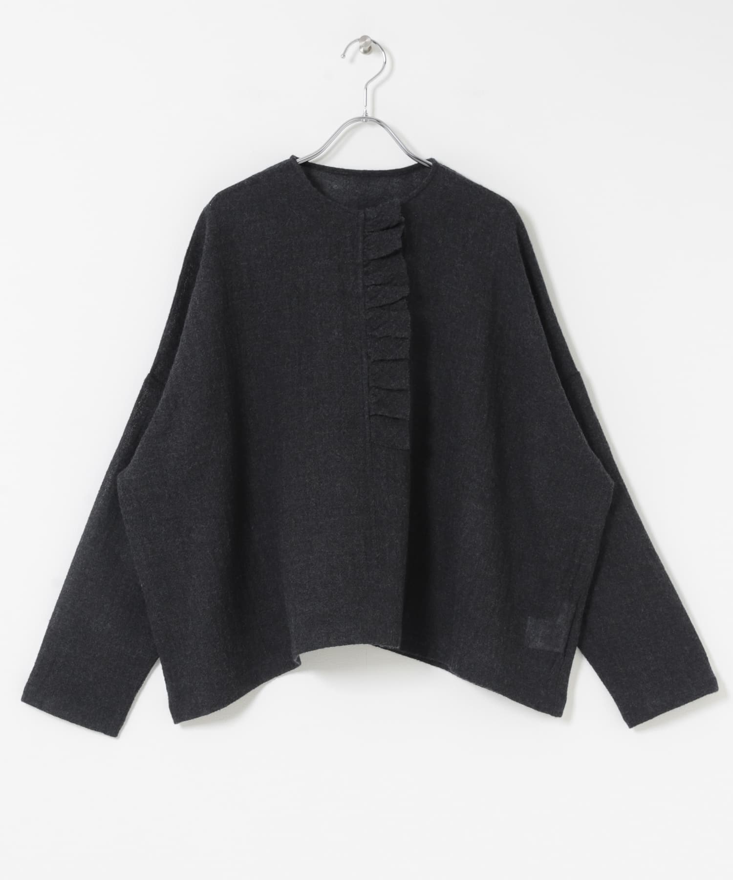 ウールワイドフリルプルオーバー CHARCOAL Free