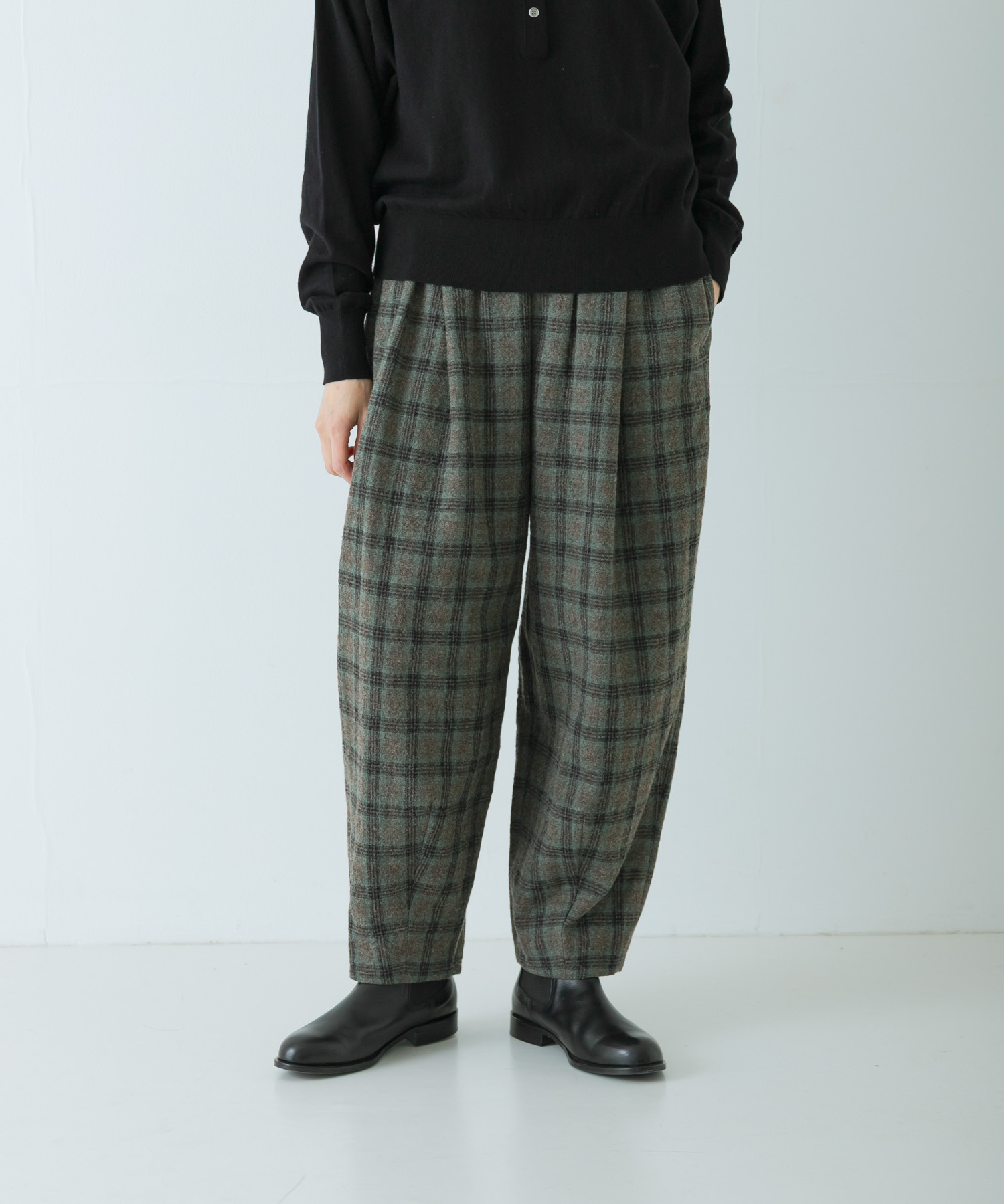 ウールコットンチェックパンツ