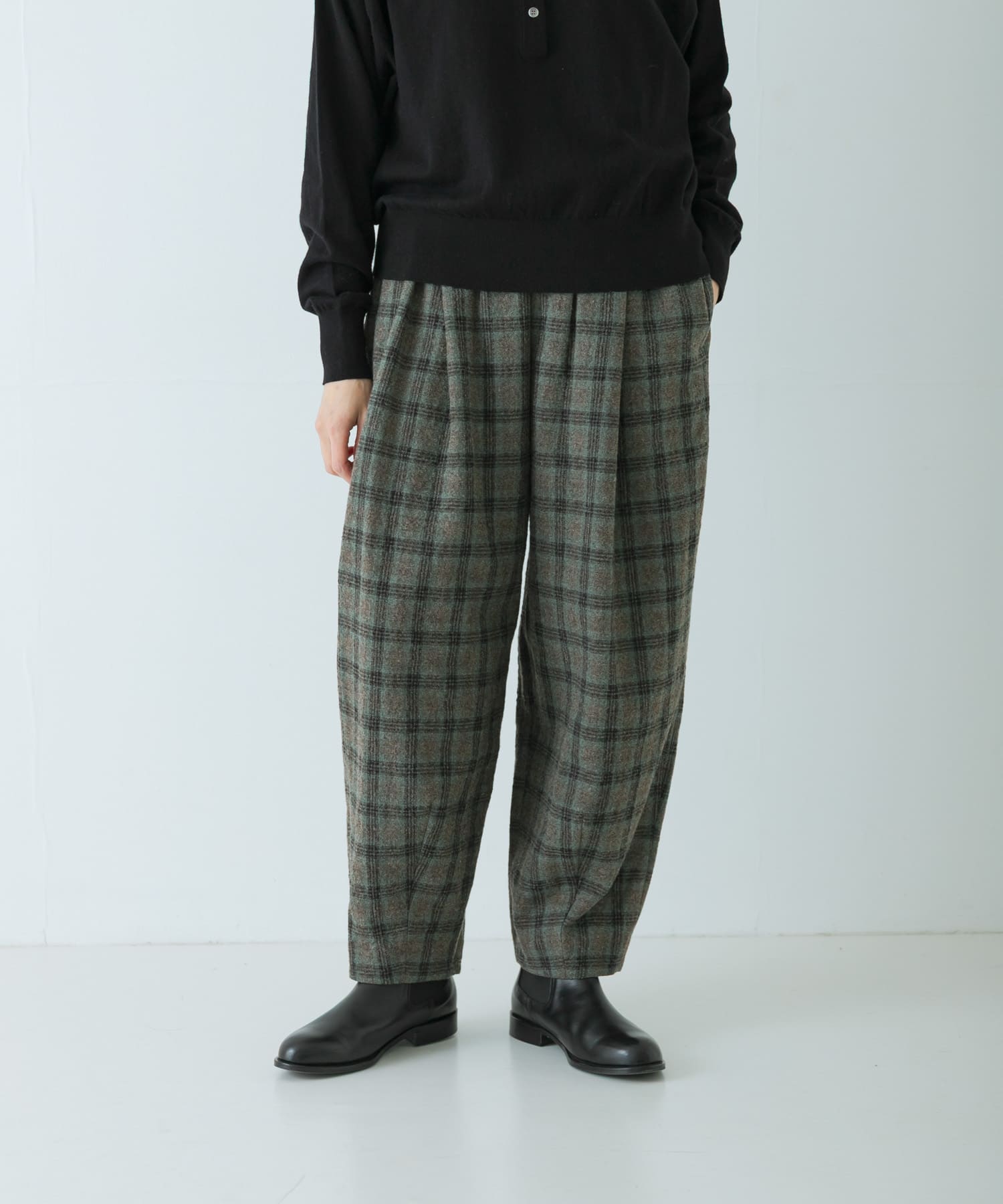 ウールコットンチェックパンツ