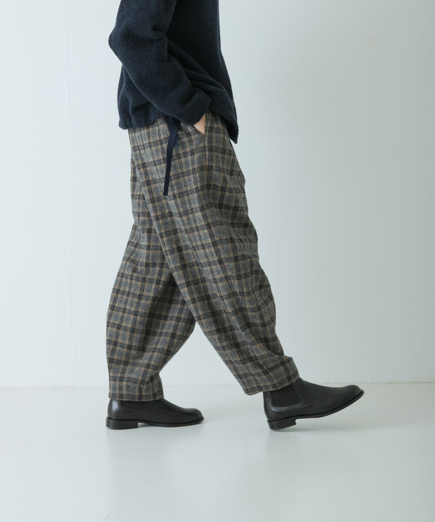 ウールコットンチェックパンツ
